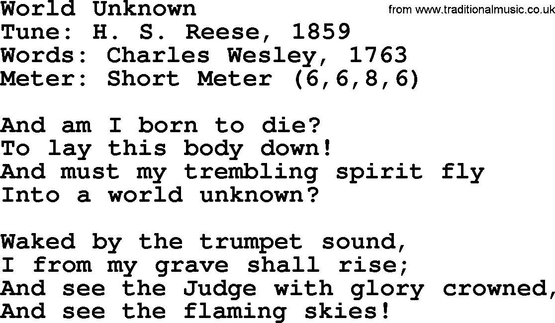 Sacred Harp songs collection, song: World Unknown, lyrics and PDF