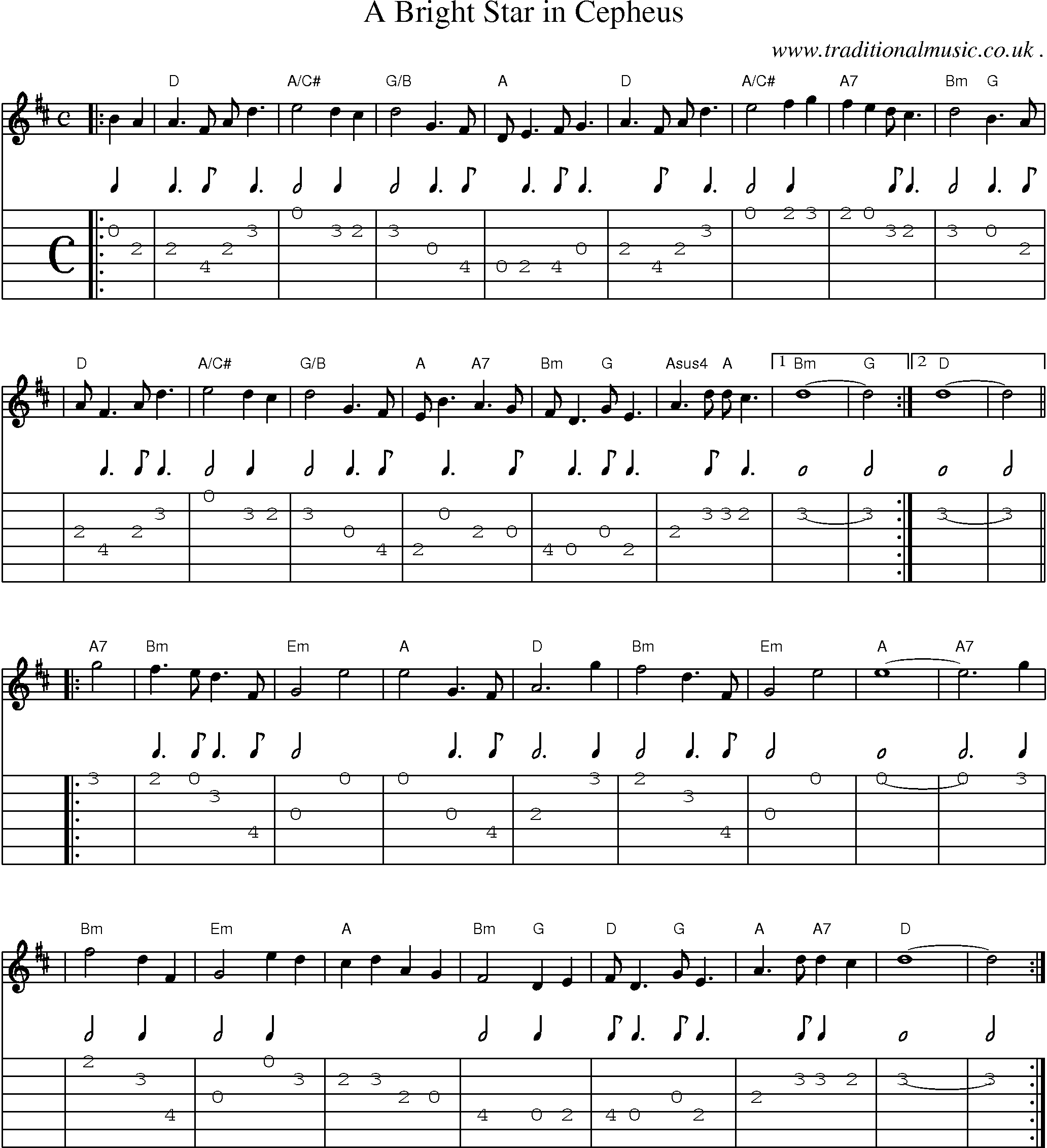 Sheet-music  score, Chords and Guitar Tabs for A Bright Star In Cepheus