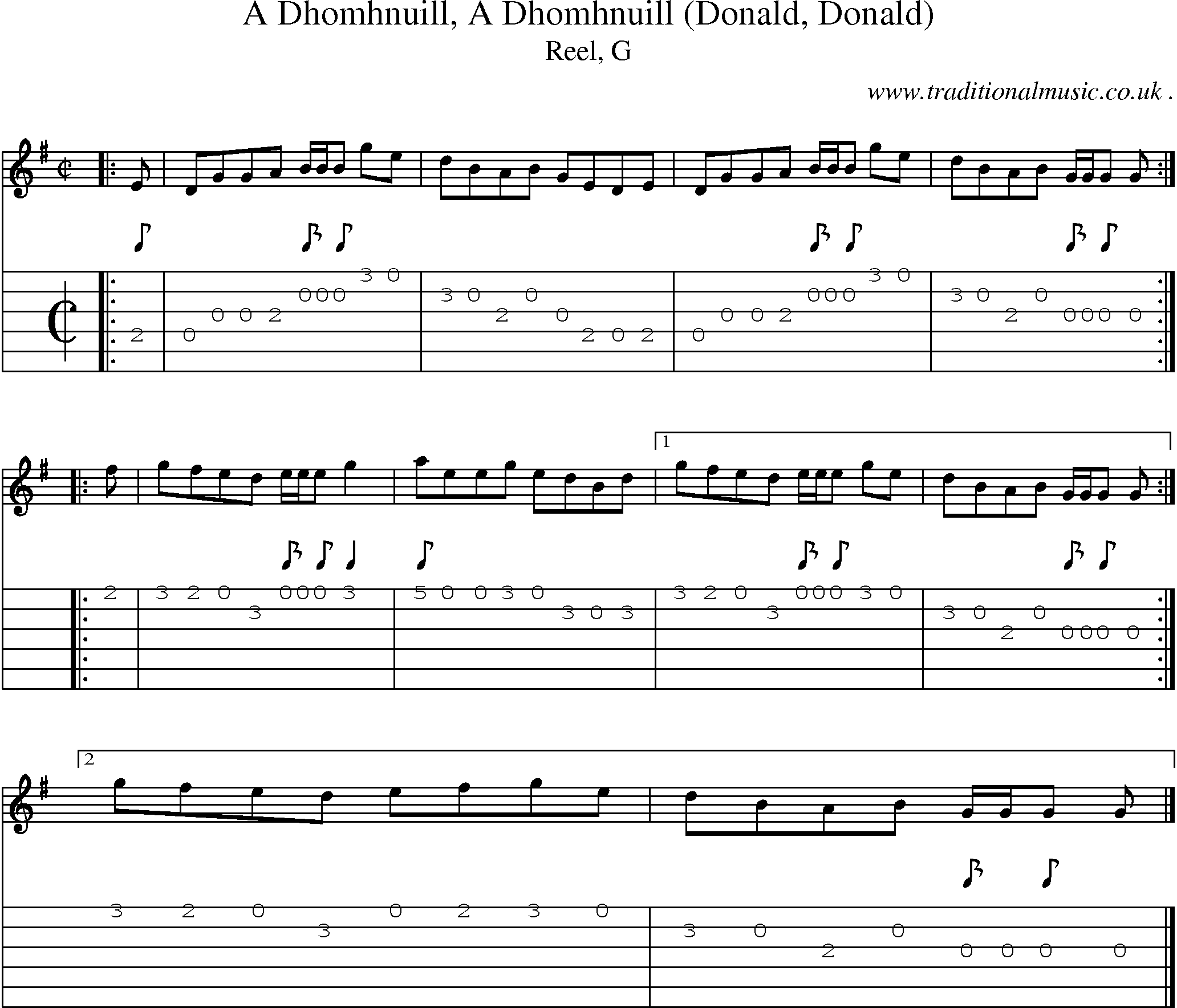 Sheet-music  score, Chords and Guitar Tabs for A Dhomhnuill A Dhomhnuill Donald Donald