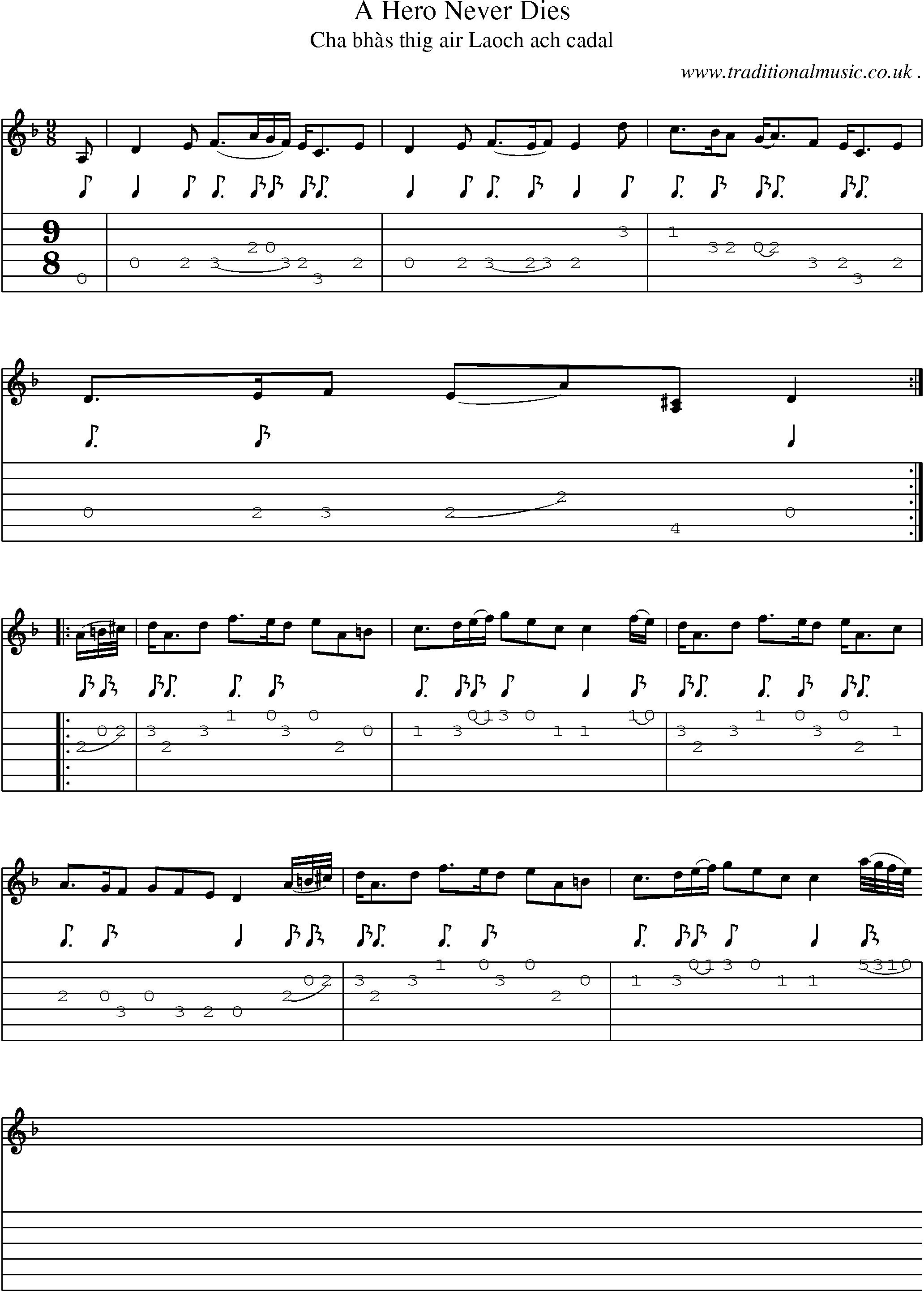 Sheet-music  score, Chords and Guitar Tabs for A Hero Never Dies