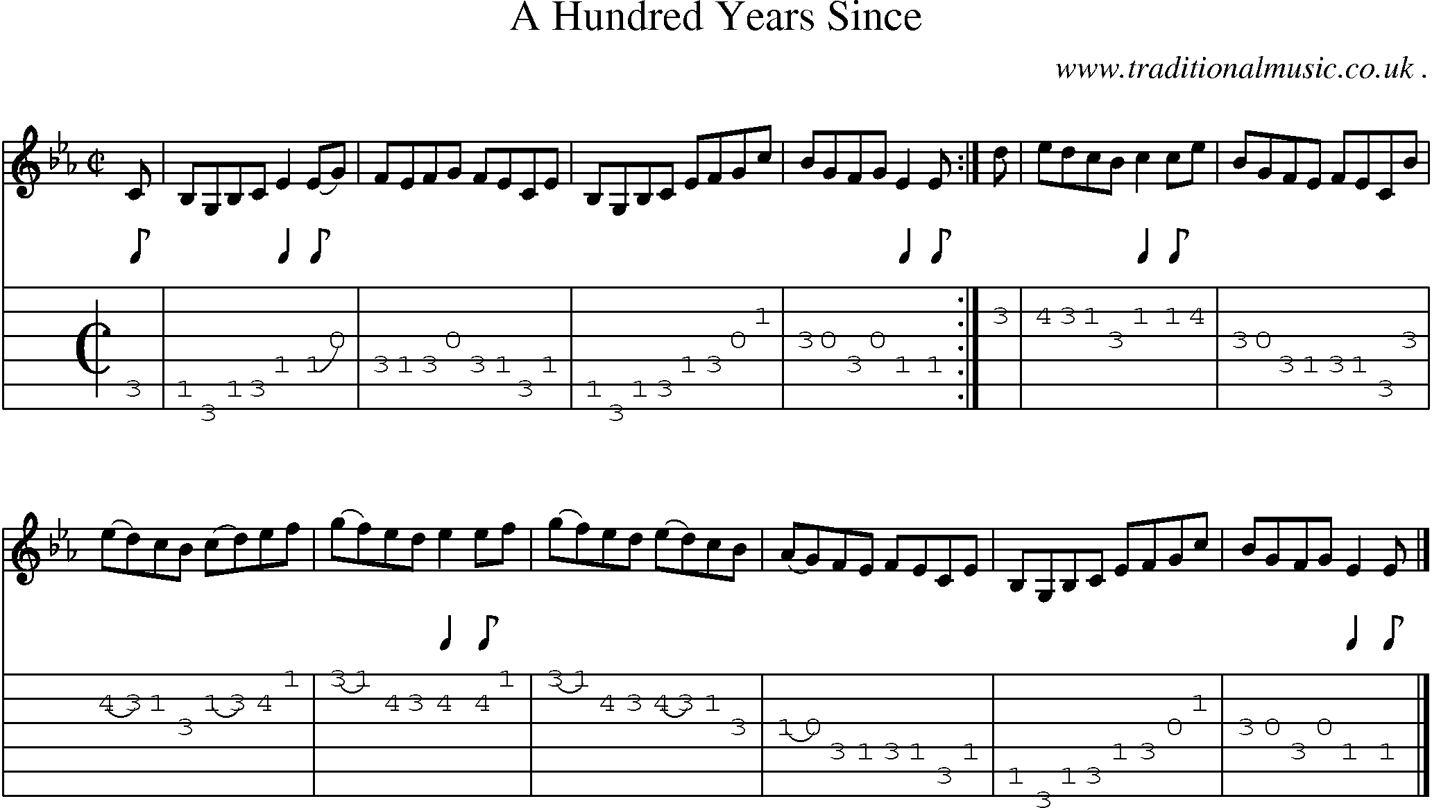 Sheet-music  score, Chords and Guitar Tabs for A Hundred Years Since