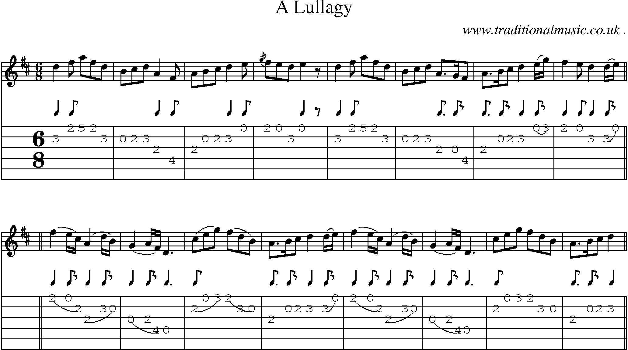 Sheet-music  score, Chords and Guitar Tabs for A Lullagy