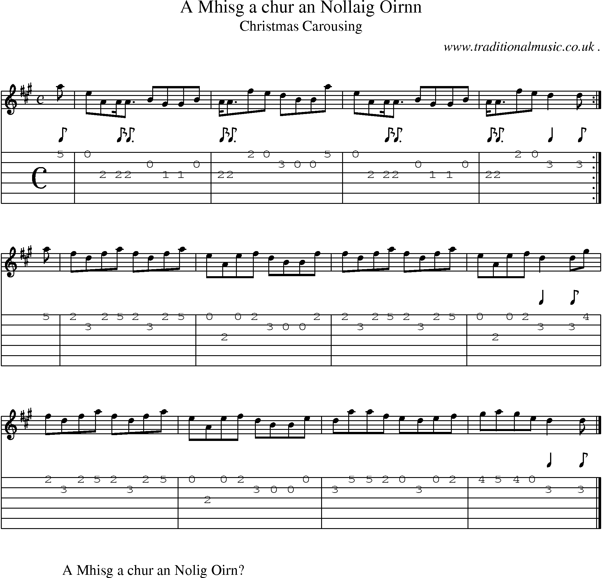 Sheet-music  score, Chords and Guitar Tabs for A Mhisg A Chur An Nollaig Oirnn