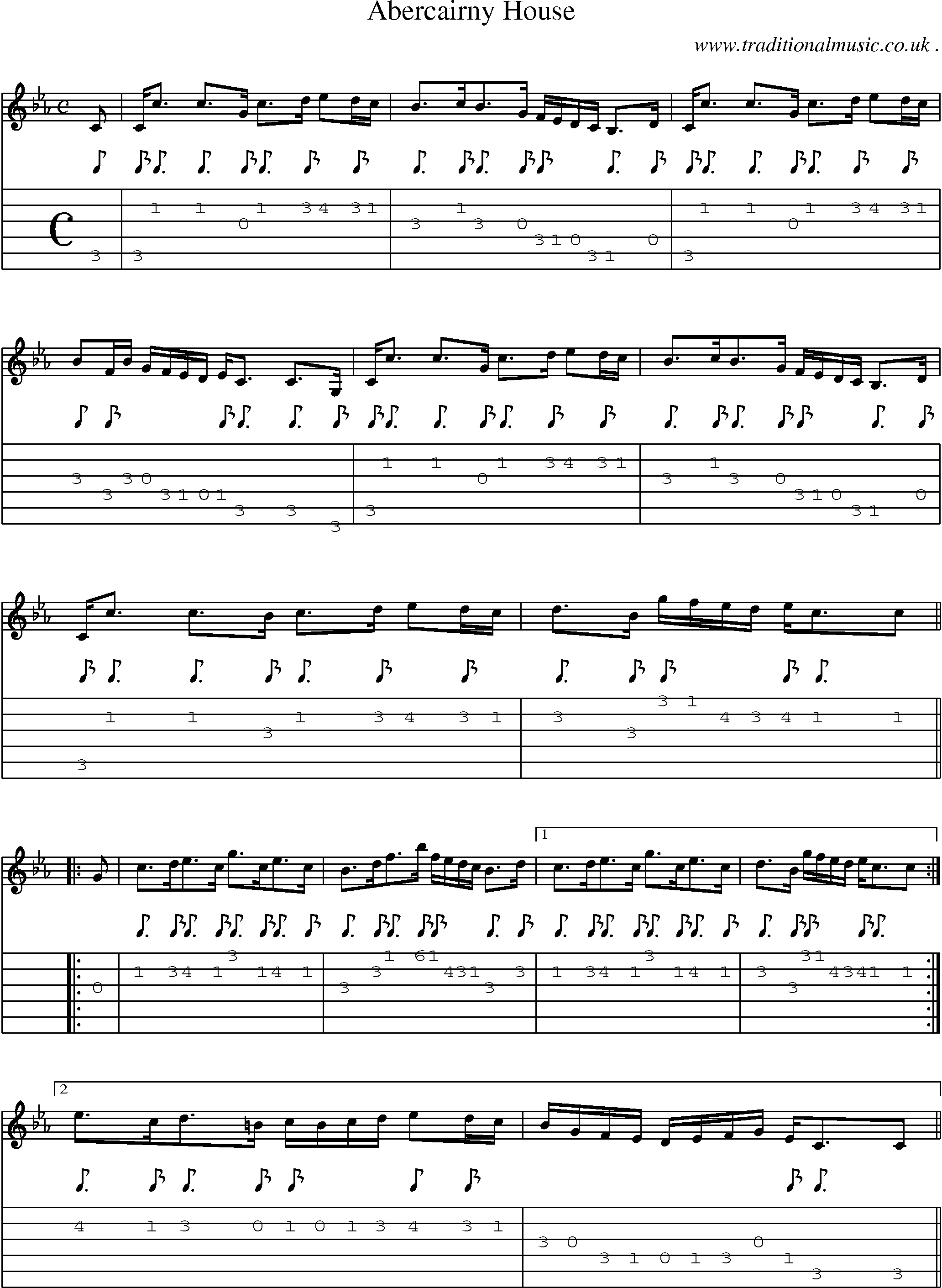 Sheet-music  score, Chords and Guitar Tabs for Abercairny House