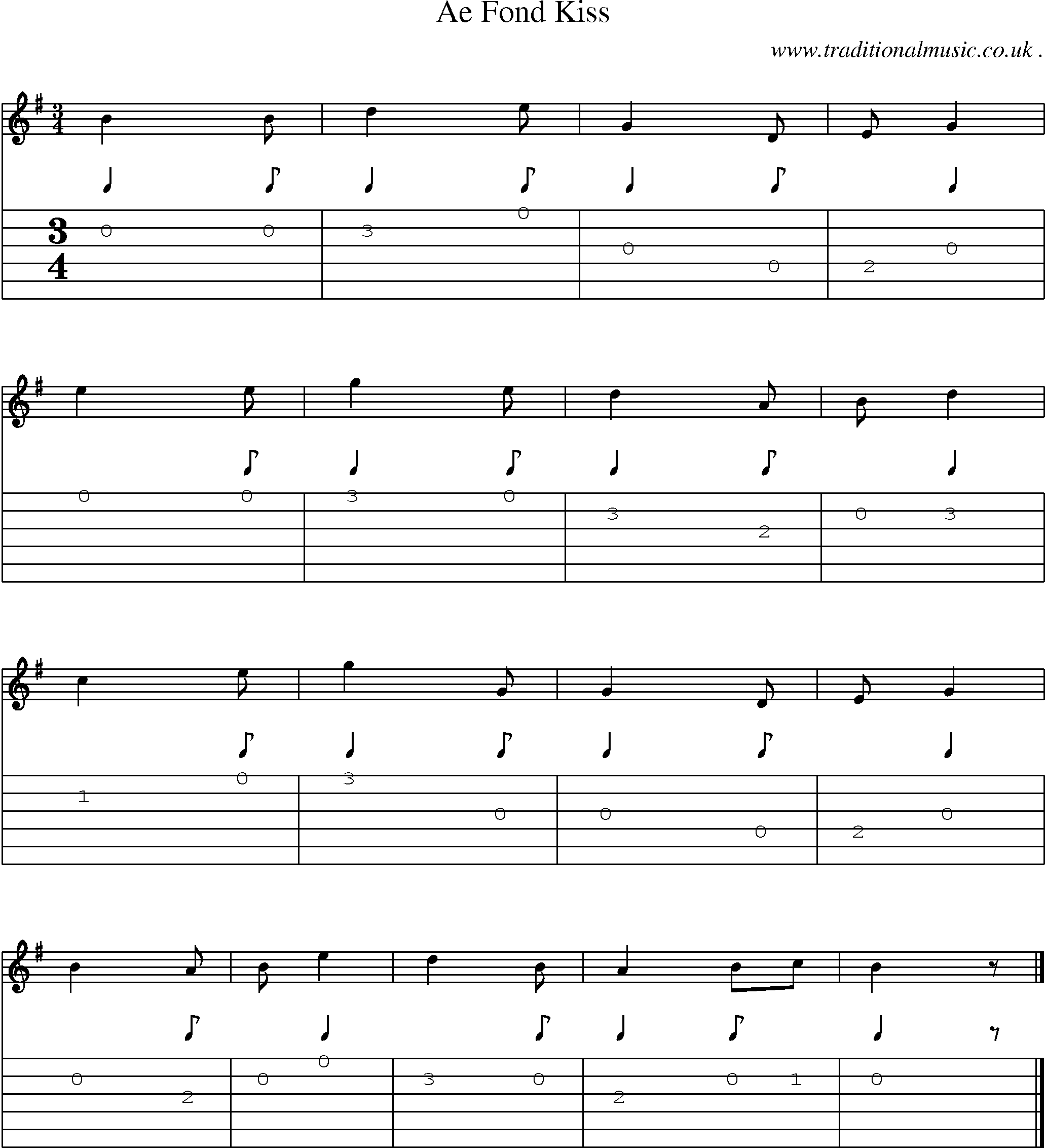 Sheet-music  score, Chords and Guitar Tabs for Ae Fond Kiss