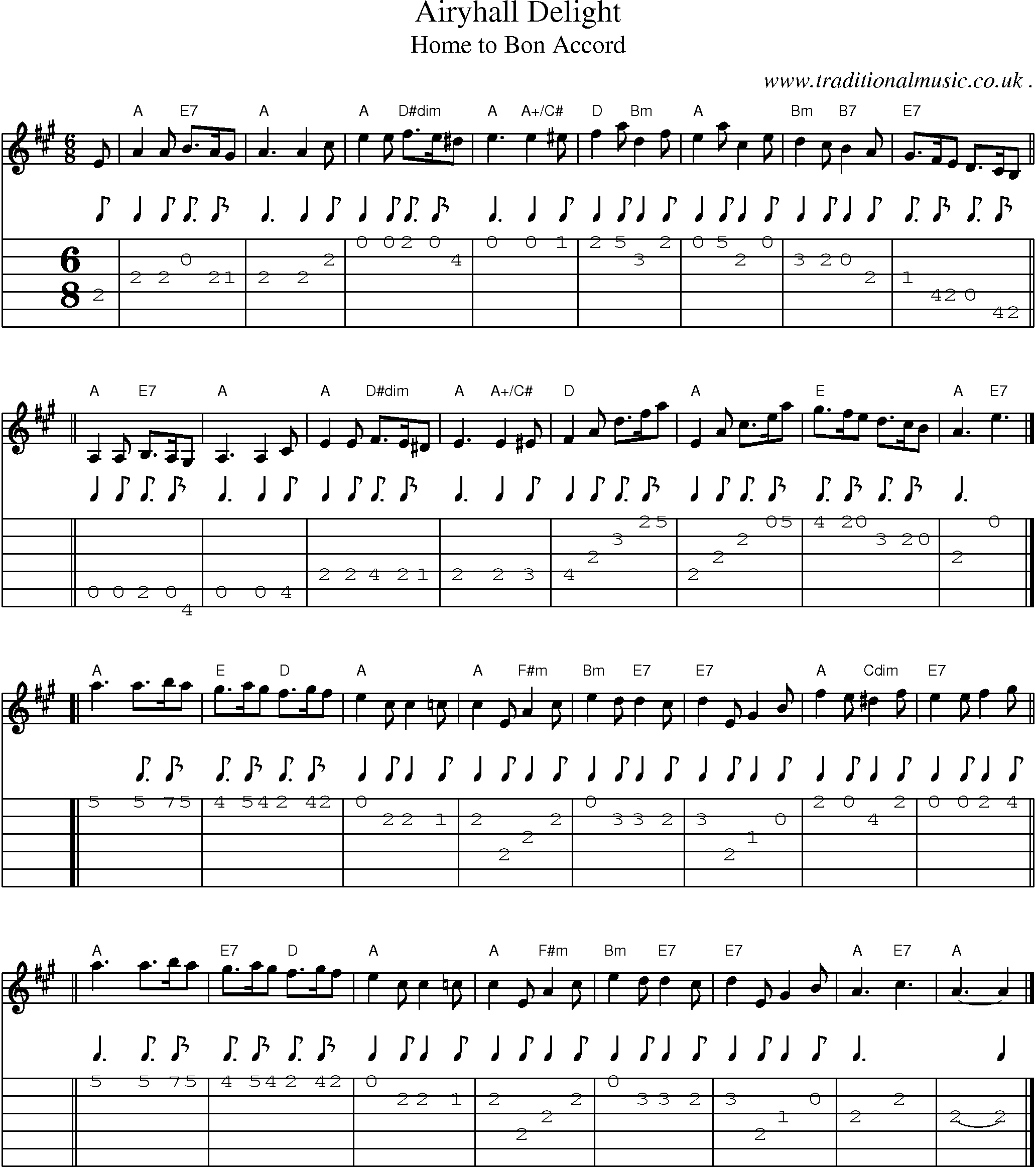 Sheet-music  score, Chords and Guitar Tabs for Airyhall Delight