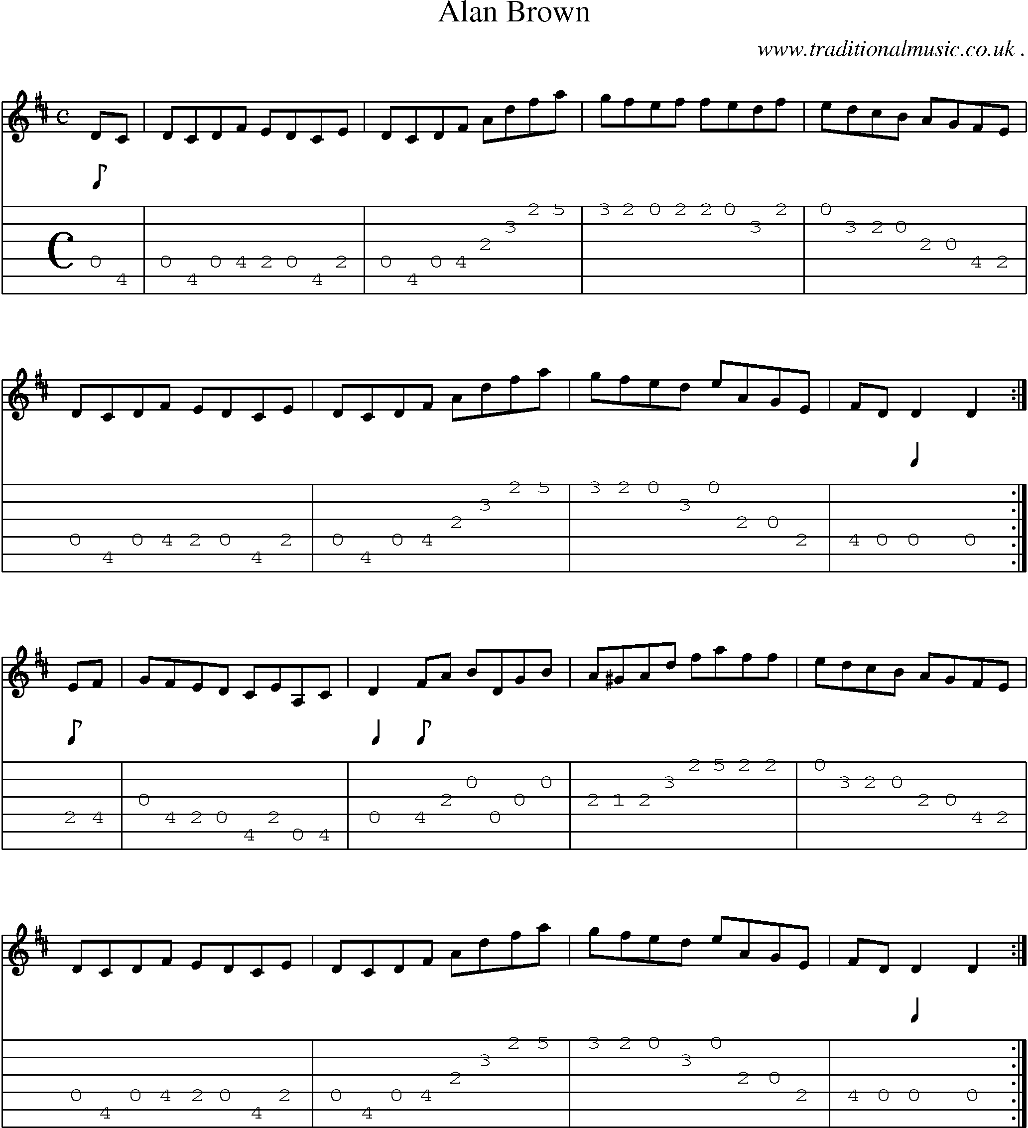 Sheet-music  score, Chords and Guitar Tabs for Alan Brown