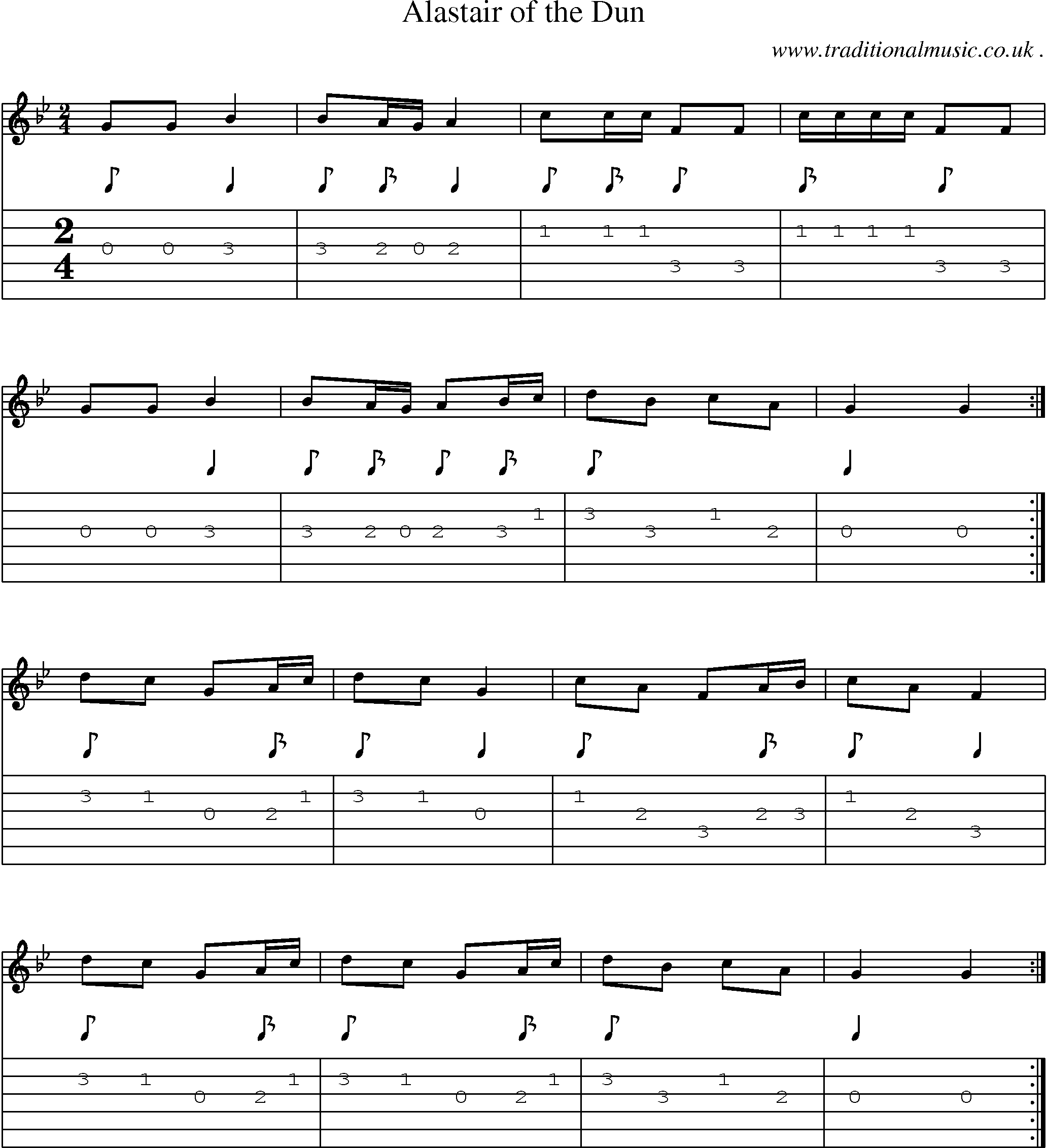 Sheet-music  score, Chords and Guitar Tabs for Alastair Of The Dun