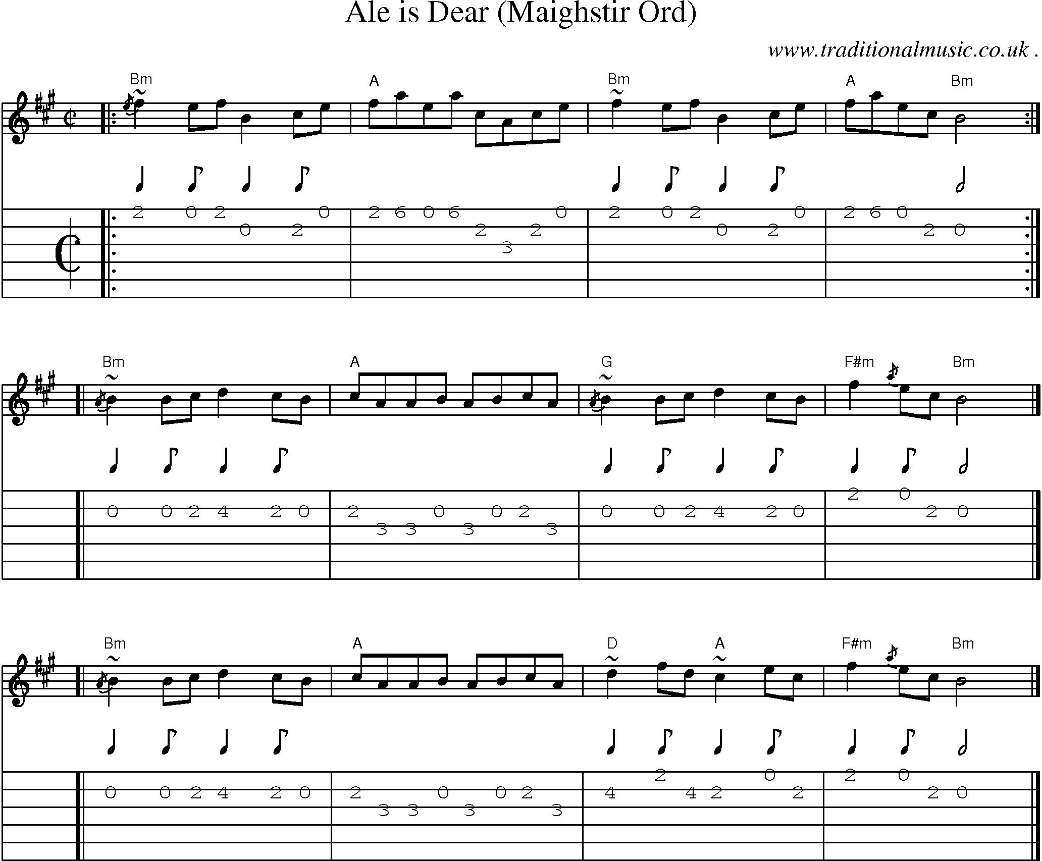 Sheet-music  score, Chords and Guitar Tabs for Ale Is Dear Maighstir Ord