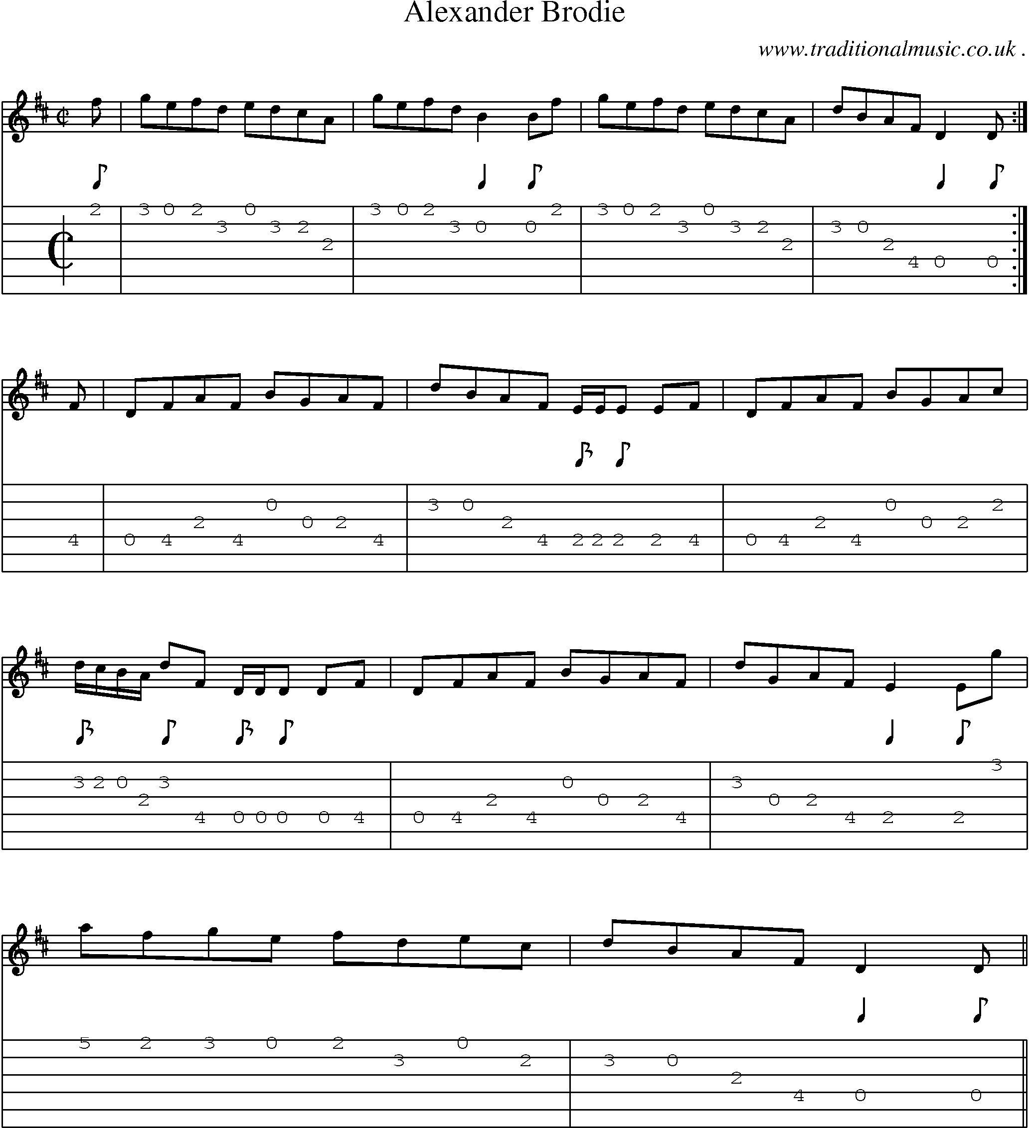 Sheet-music  score, Chords and Guitar Tabs for Alexander Brodie