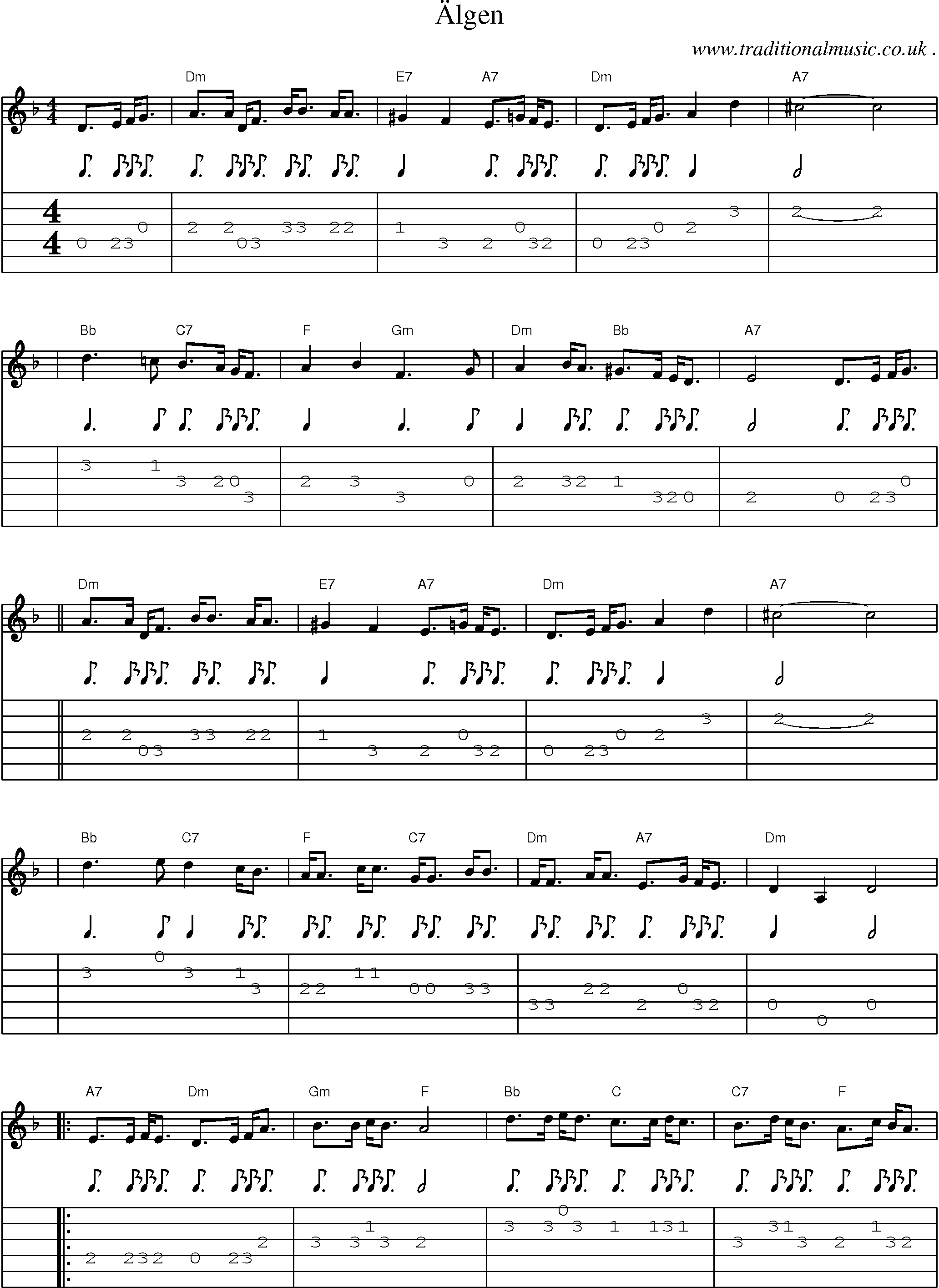Sheet-music  score, Chords and Guitar Tabs for Algen
