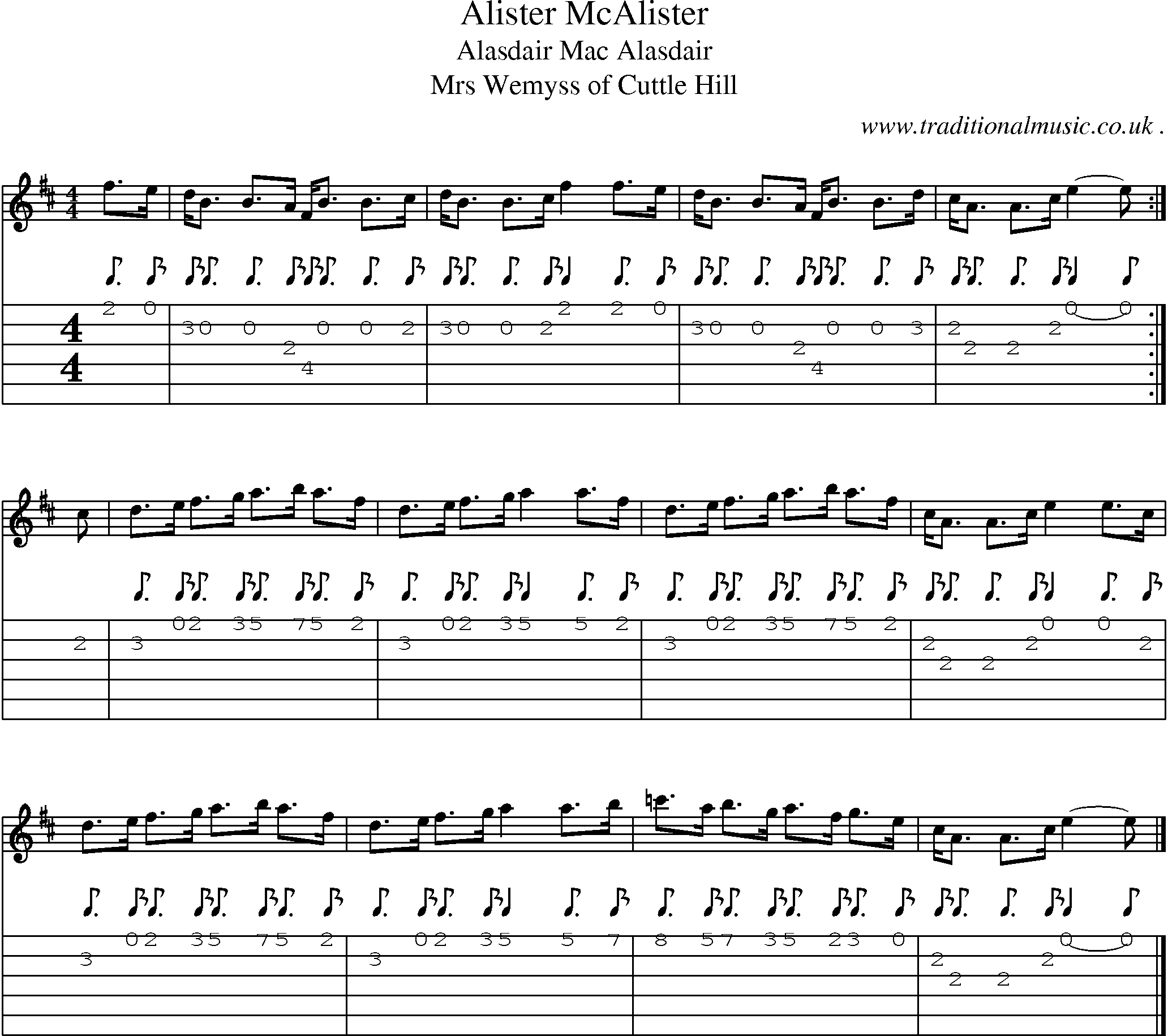 Sheet-music  score, Chords and Guitar Tabs for Alister Mcalister