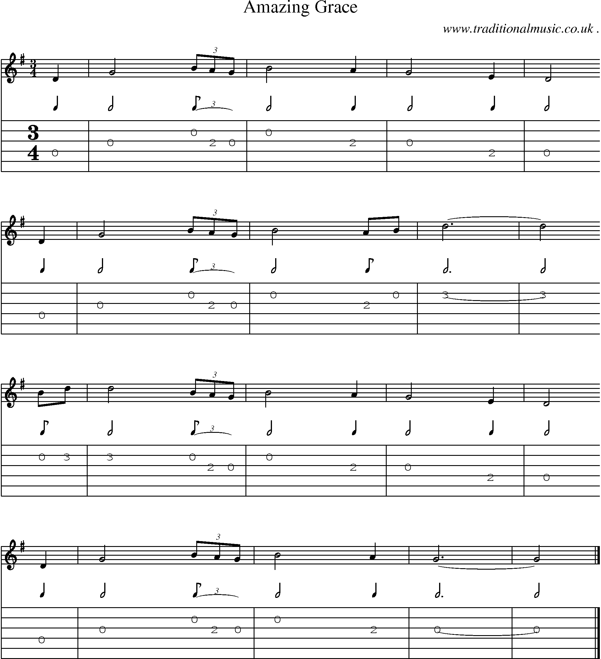 Sheet-music  score, Chords and Guitar Tabs for Amazing Grace