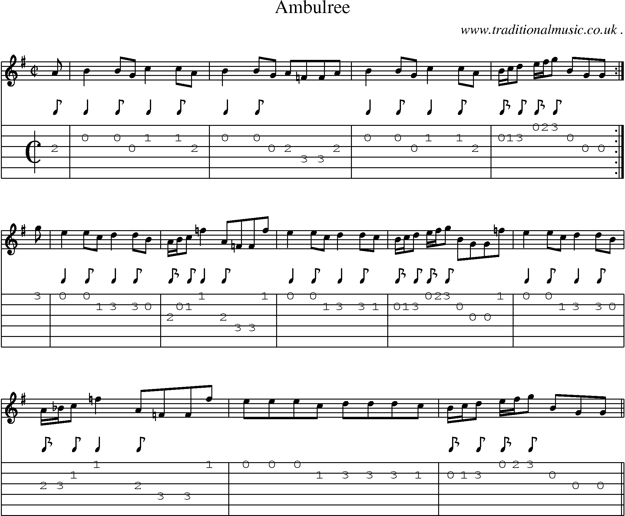 Sheet-music  score, Chords and Guitar Tabs for Ambulree