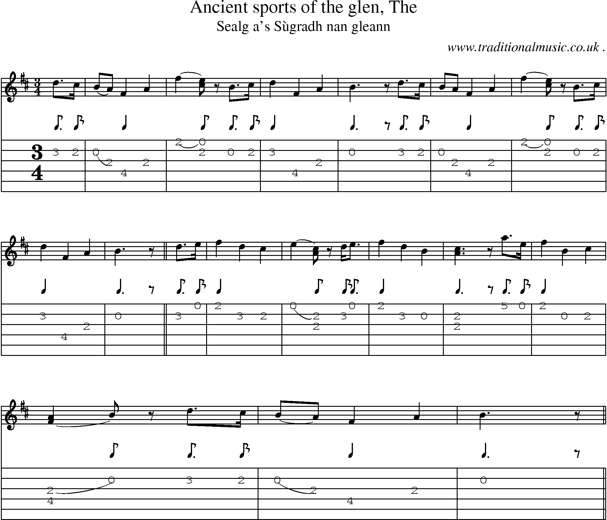 Sheet-music  score, Chords and Guitar Tabs for Ancient Sports Of The Glen The
