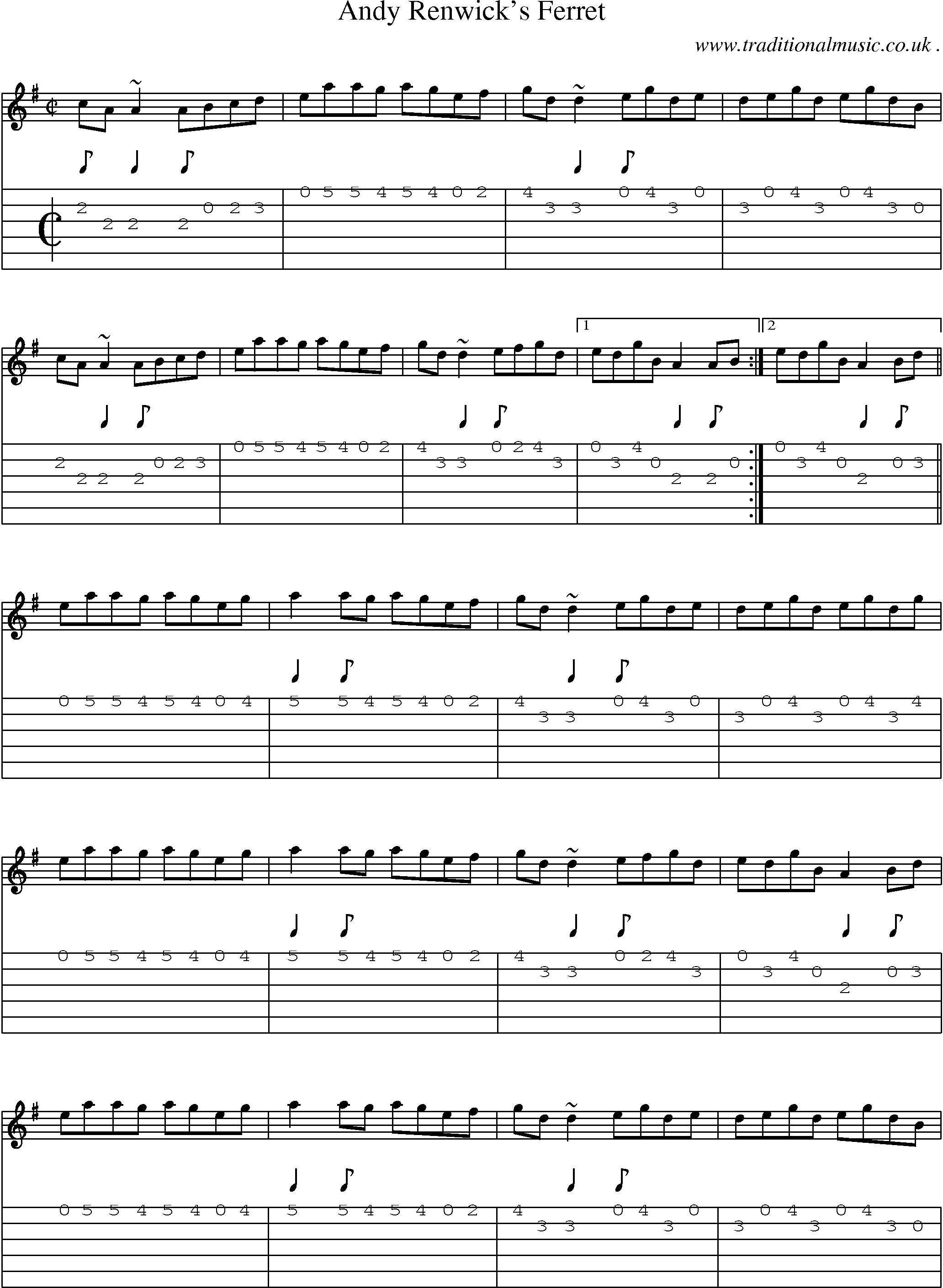 Sheet-music  score, Chords and Guitar Tabs for Andy Renwicks Ferret