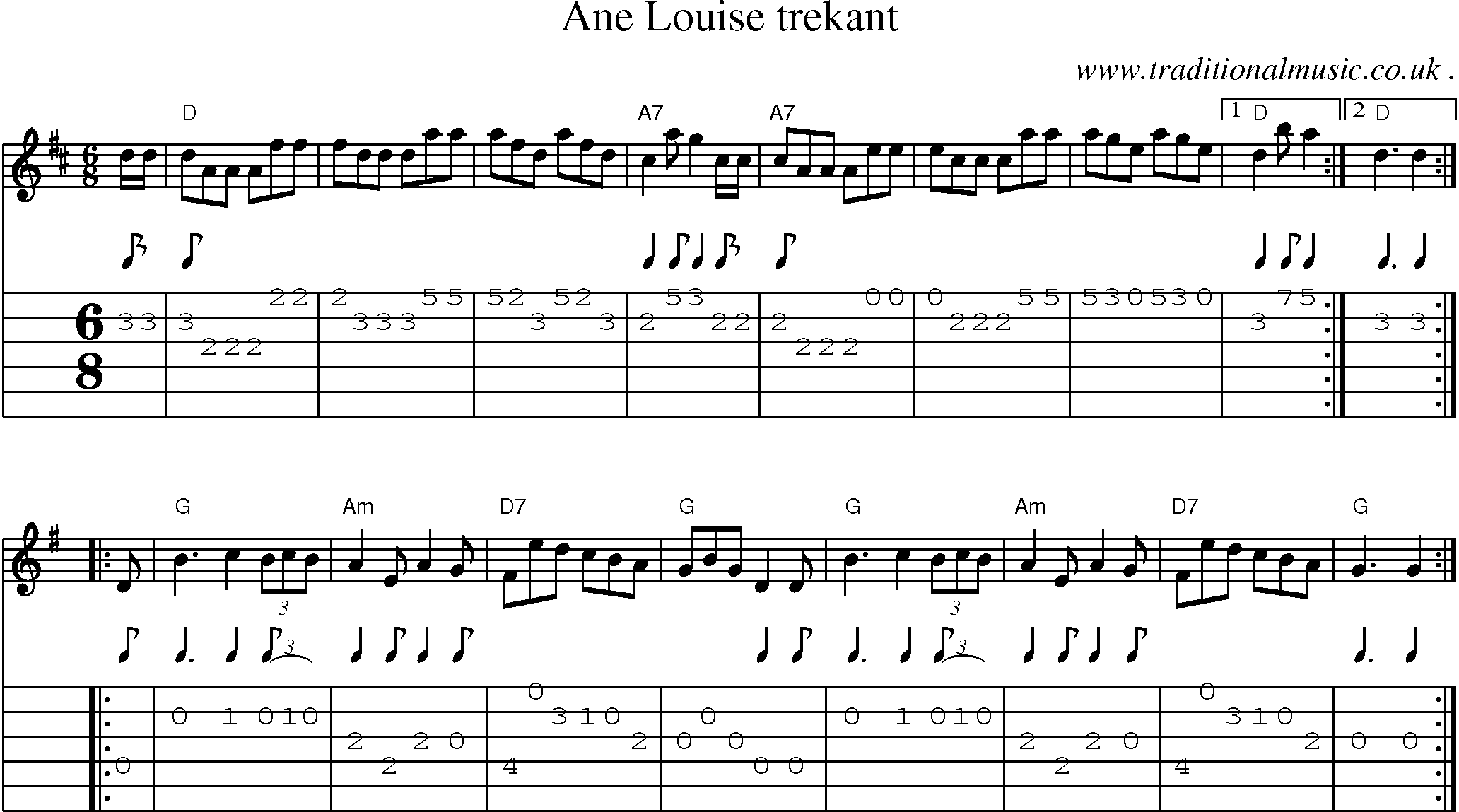 Sheet-music  score, Chords and Guitar Tabs for Ane Louise Trekant