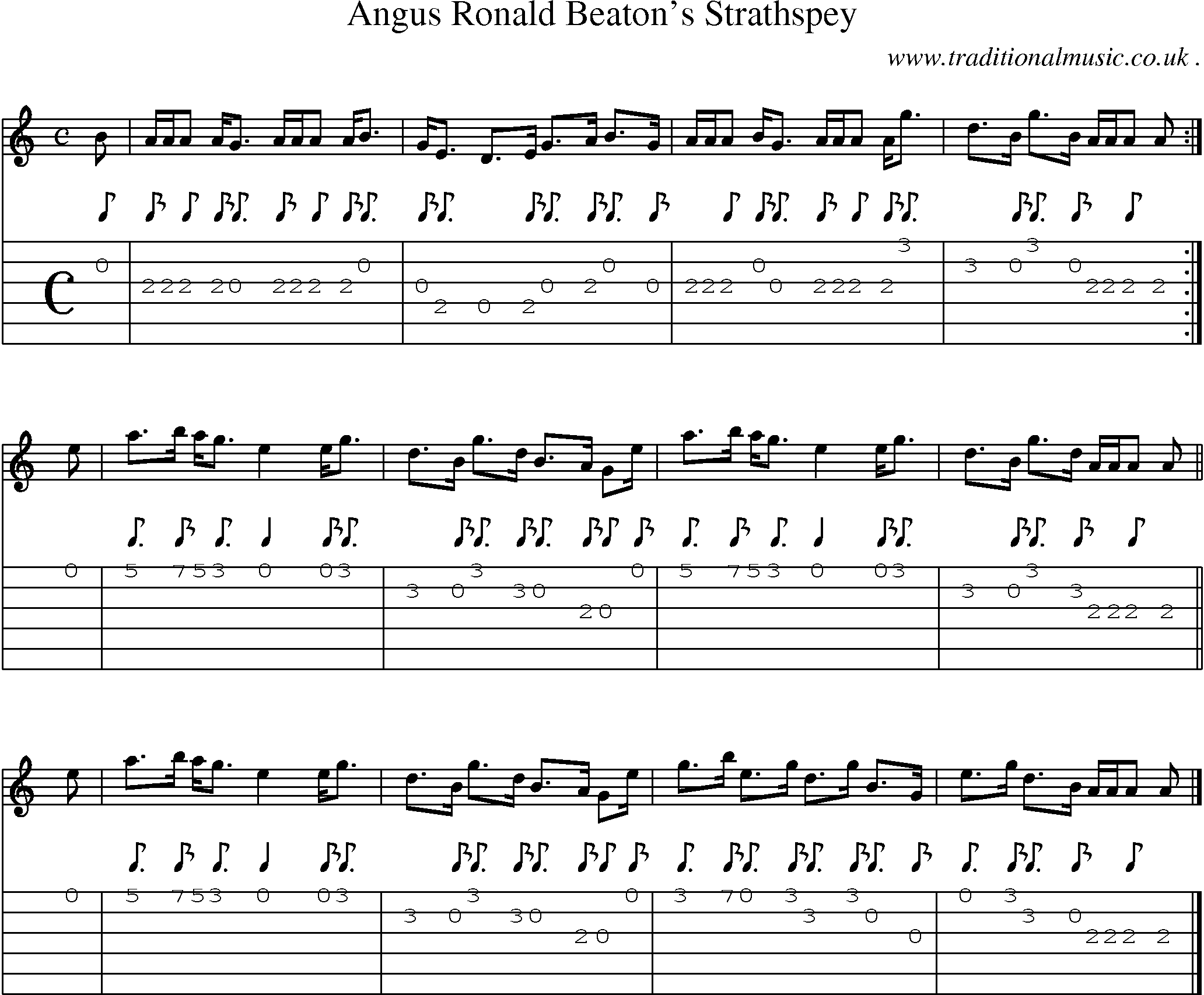 Sheet-music  score, Chords and Guitar Tabs for Angus Ronald Beatons Strathspey