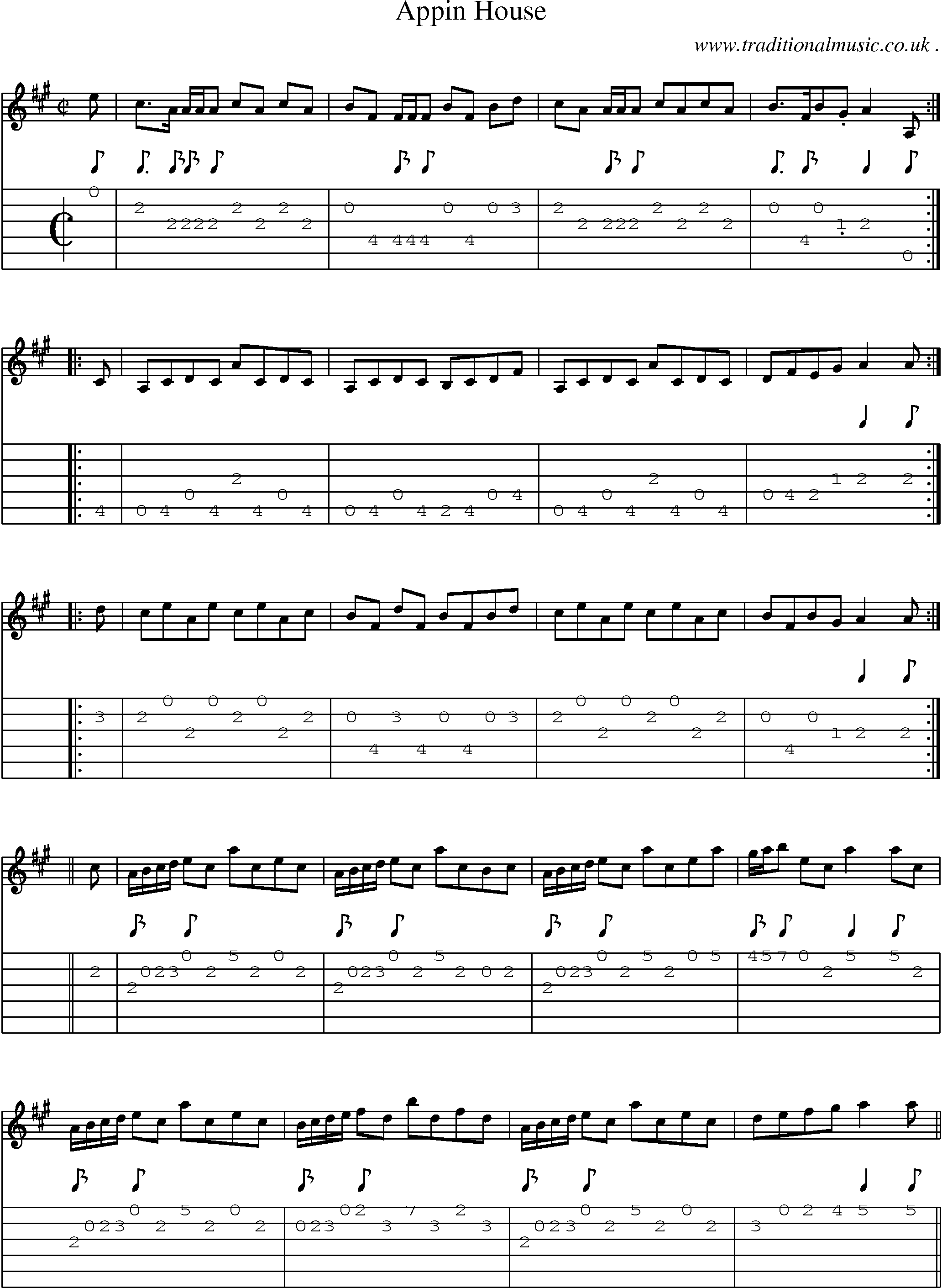 Sheet-music  score, Chords and Guitar Tabs for Appin House