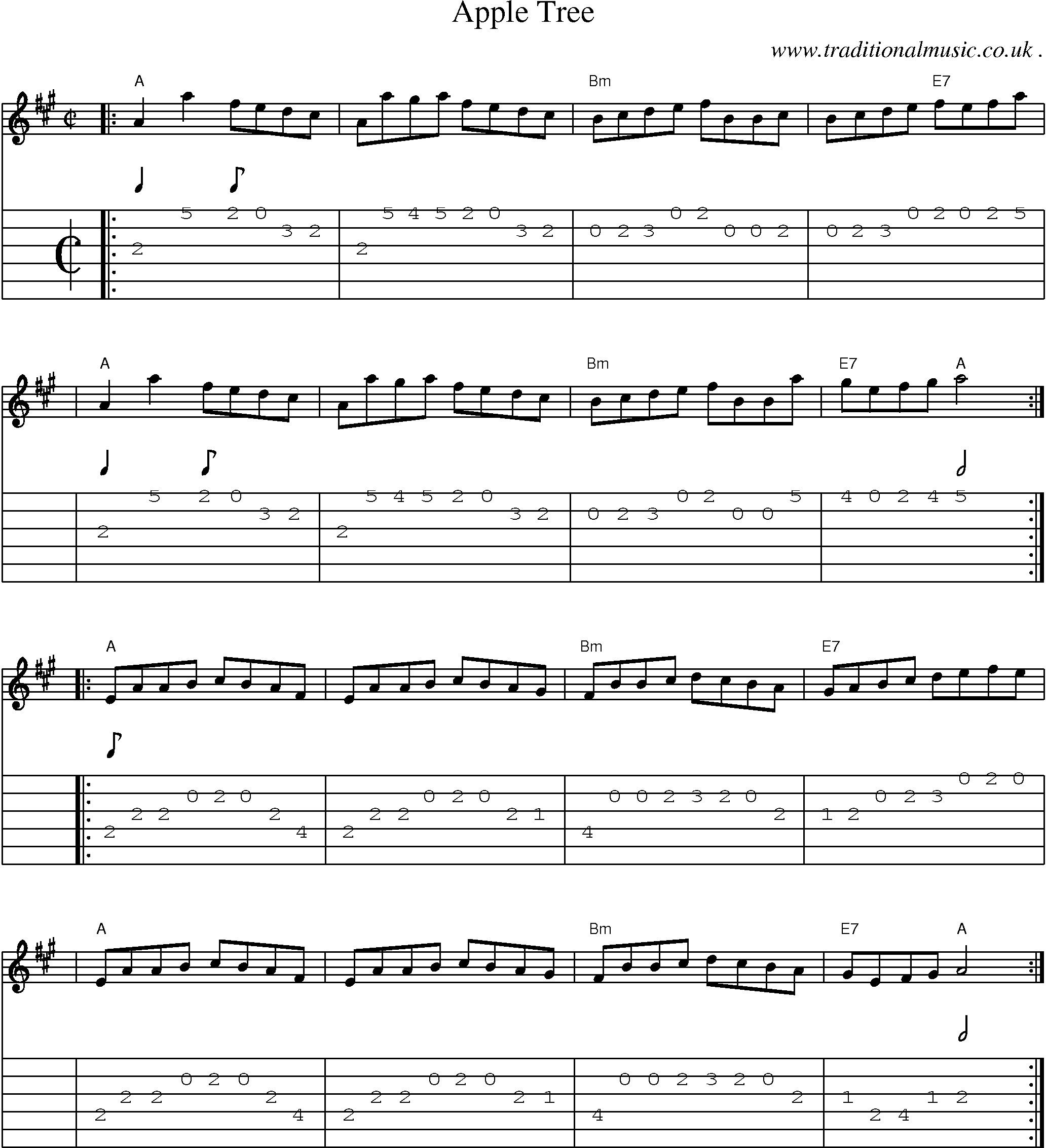 Sheet-music  score, Chords and Guitar Tabs for Apple Tree