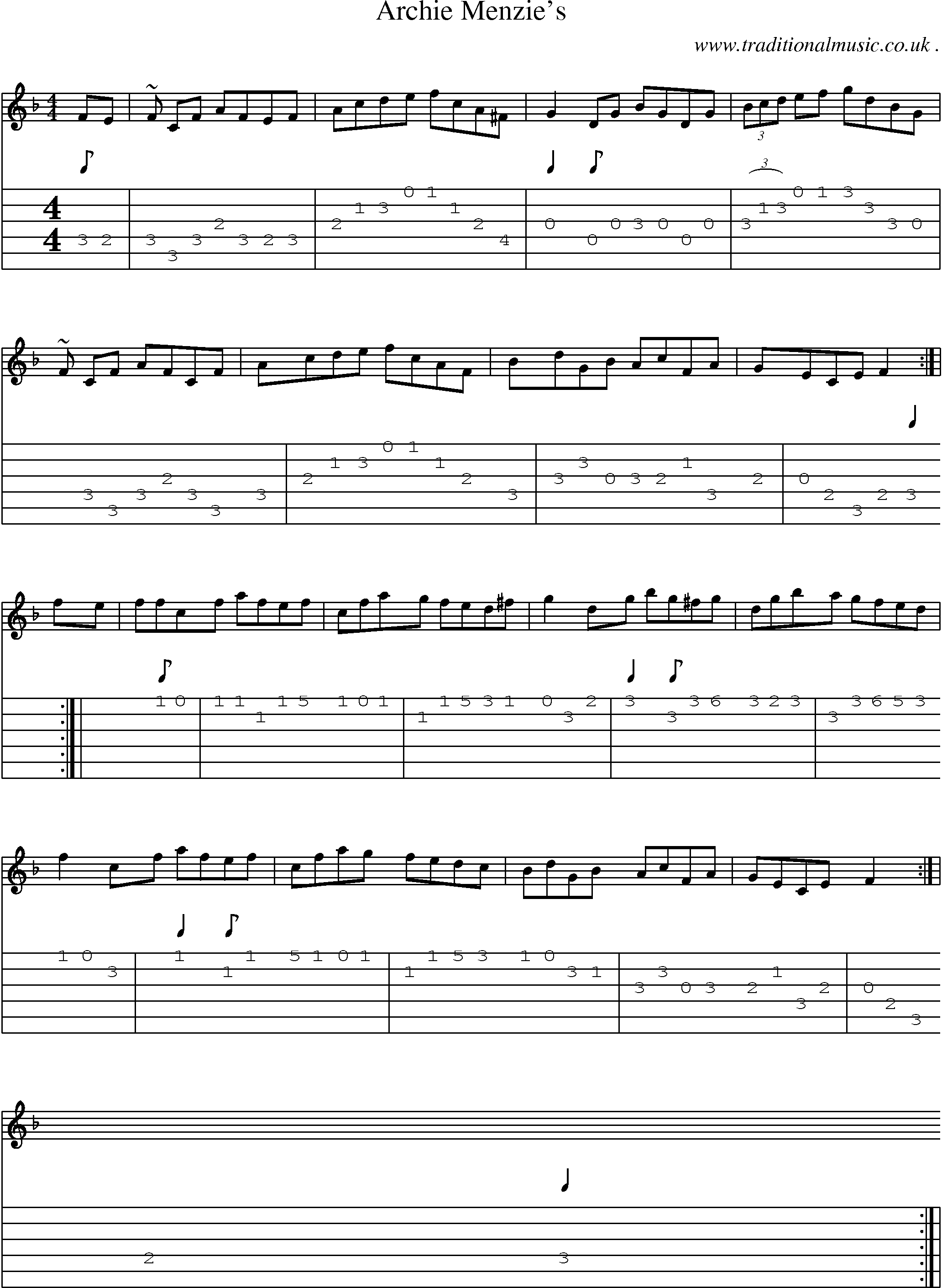 Sheet-music  score, Chords and Guitar Tabs for Archie Menzies1