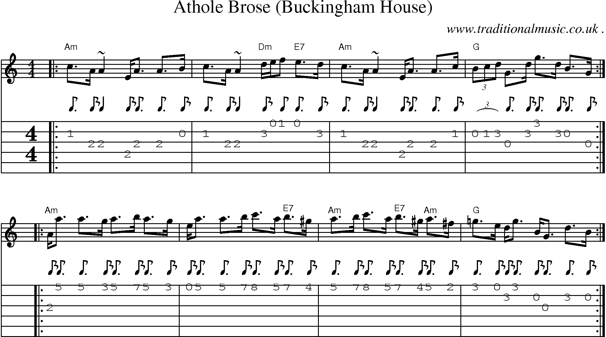Sheet-music  score, Chords and Guitar Tabs for Athole Brose Buckingham House