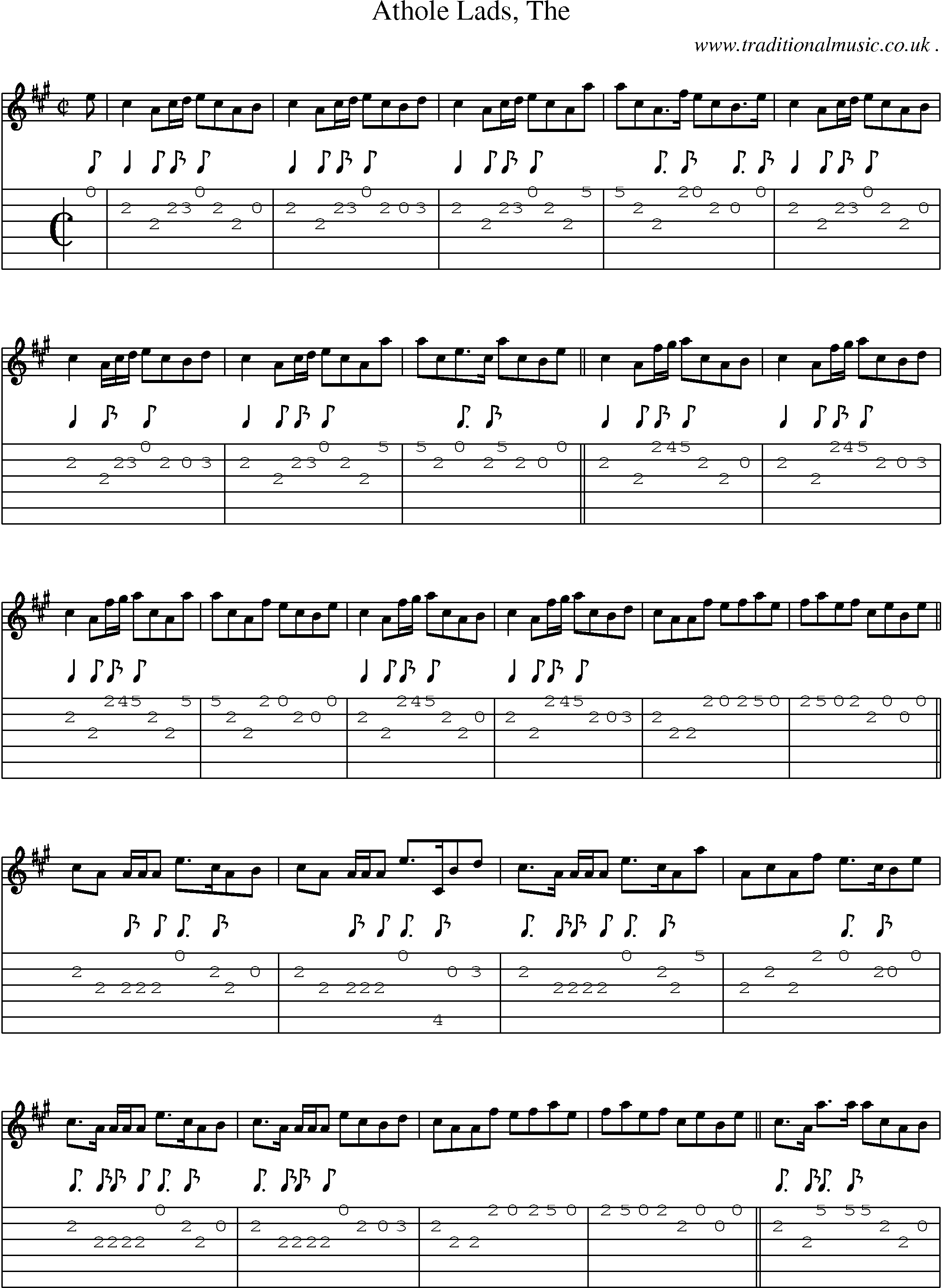 Sheet-music  score, Chords and Guitar Tabs for Athole Lads The