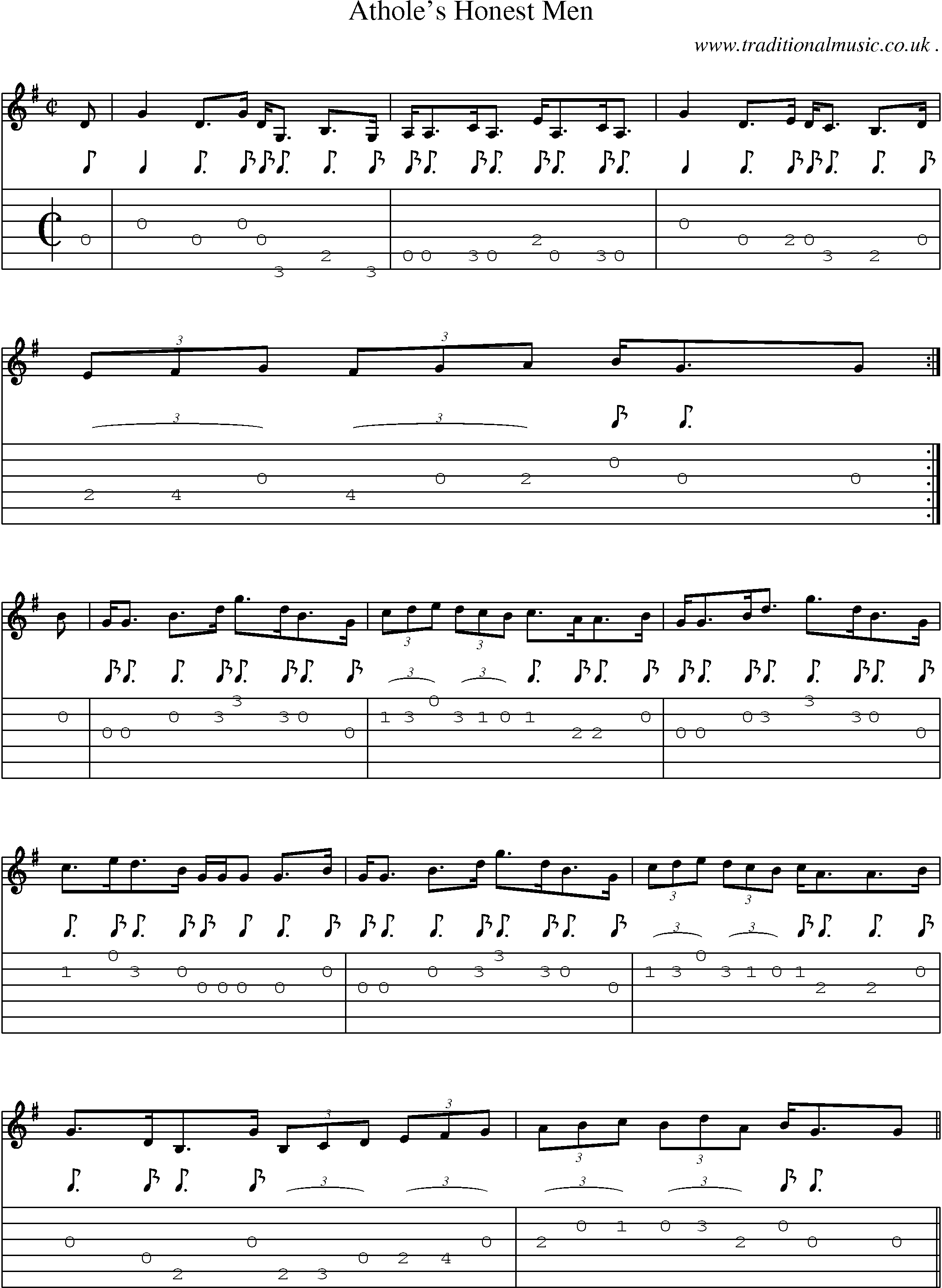 Sheet-music  score, Chords and Guitar Tabs for Atholes Honest Men