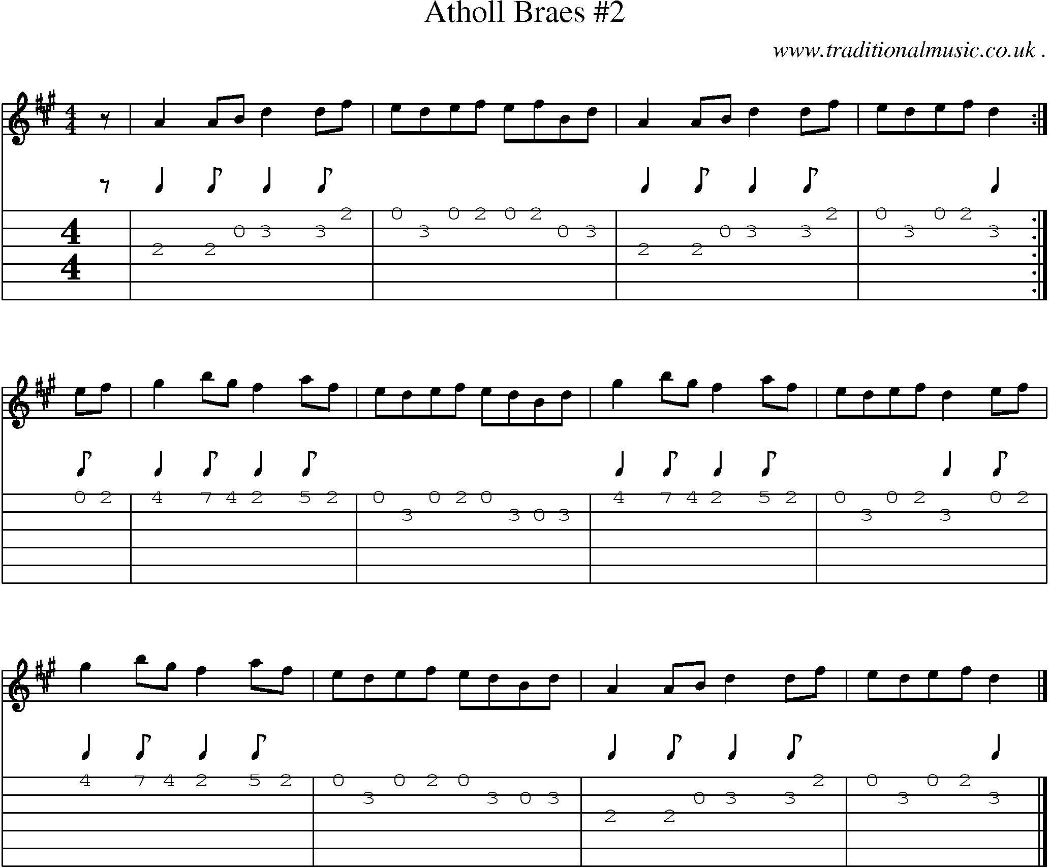 Sheet-music  score, Chords and Guitar Tabs for Atholl Braes 2