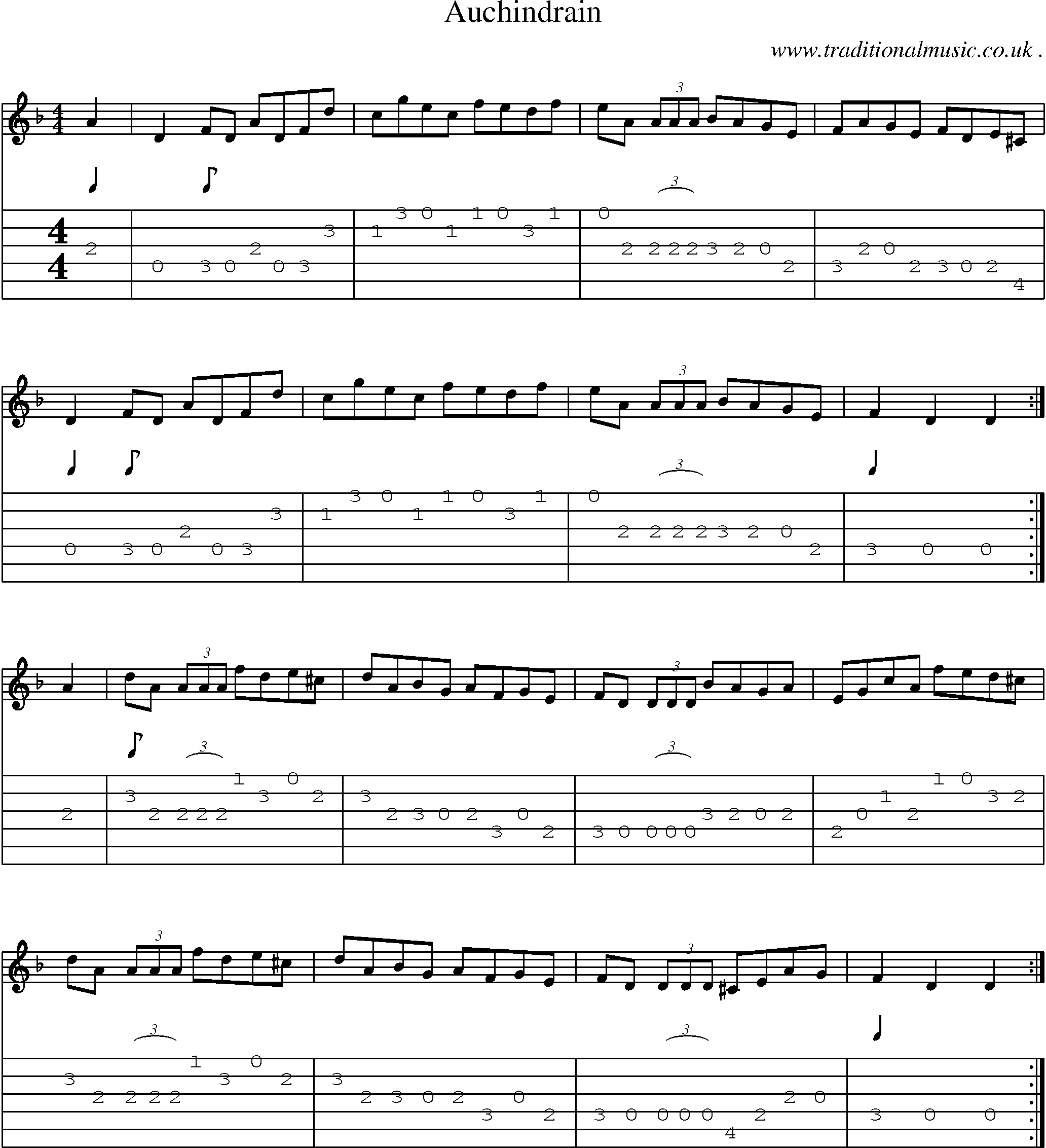 Sheet-music  score, Chords and Guitar Tabs for Auchindrain