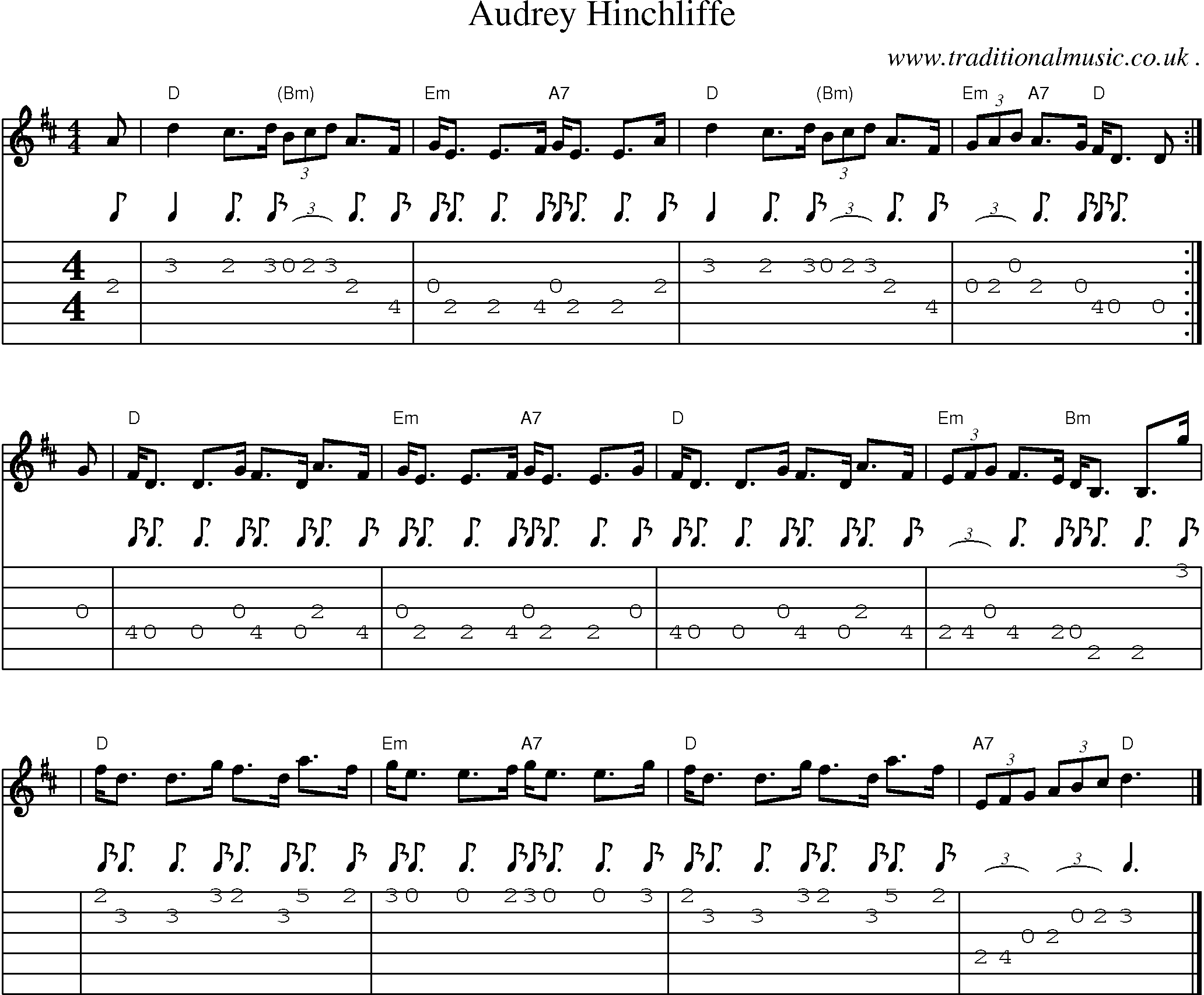 Sheet-music  score, Chords and Guitar Tabs for Audrey Hinchliffe