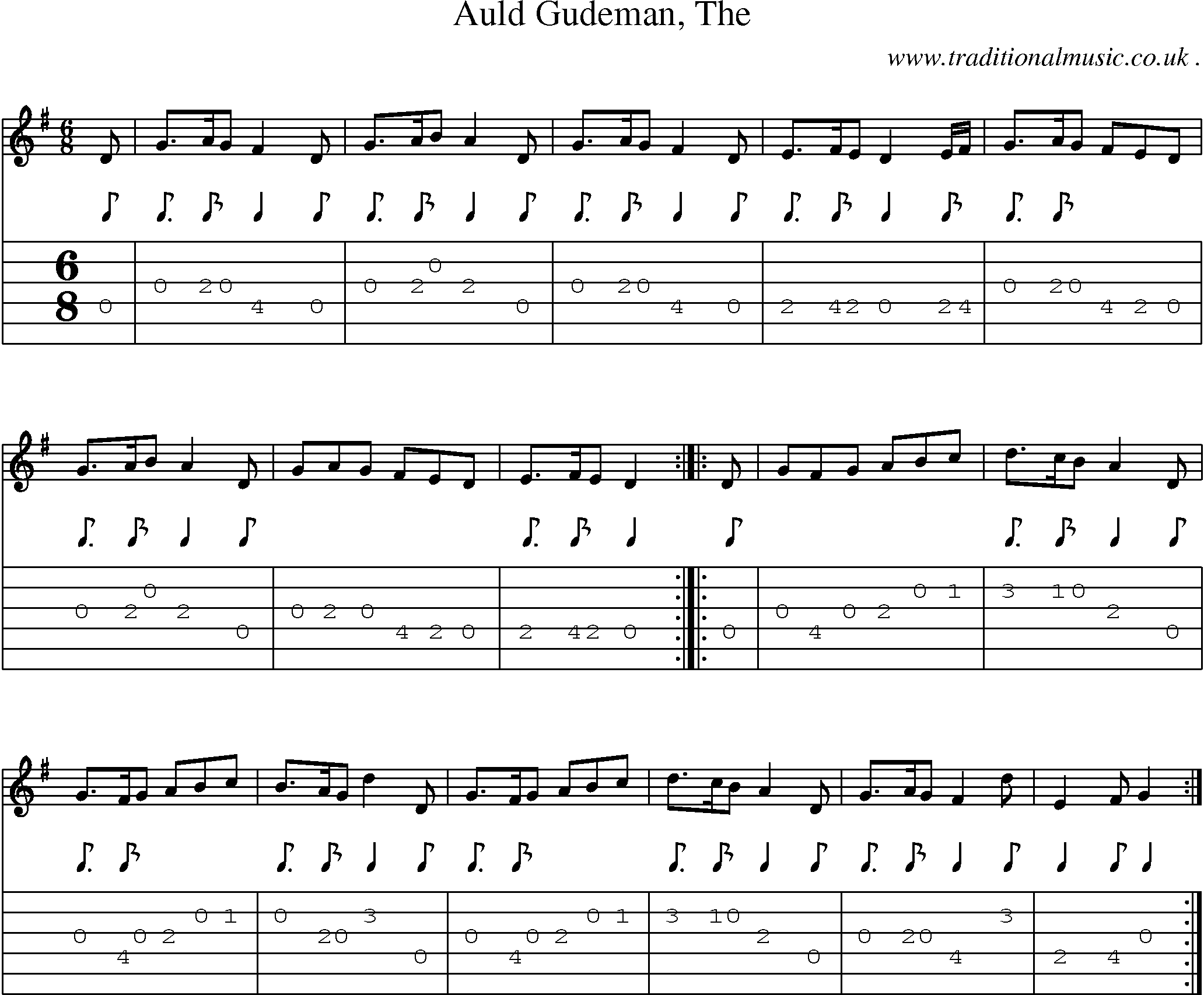Sheet-music  score, Chords and Guitar Tabs for Auld Gudeman The