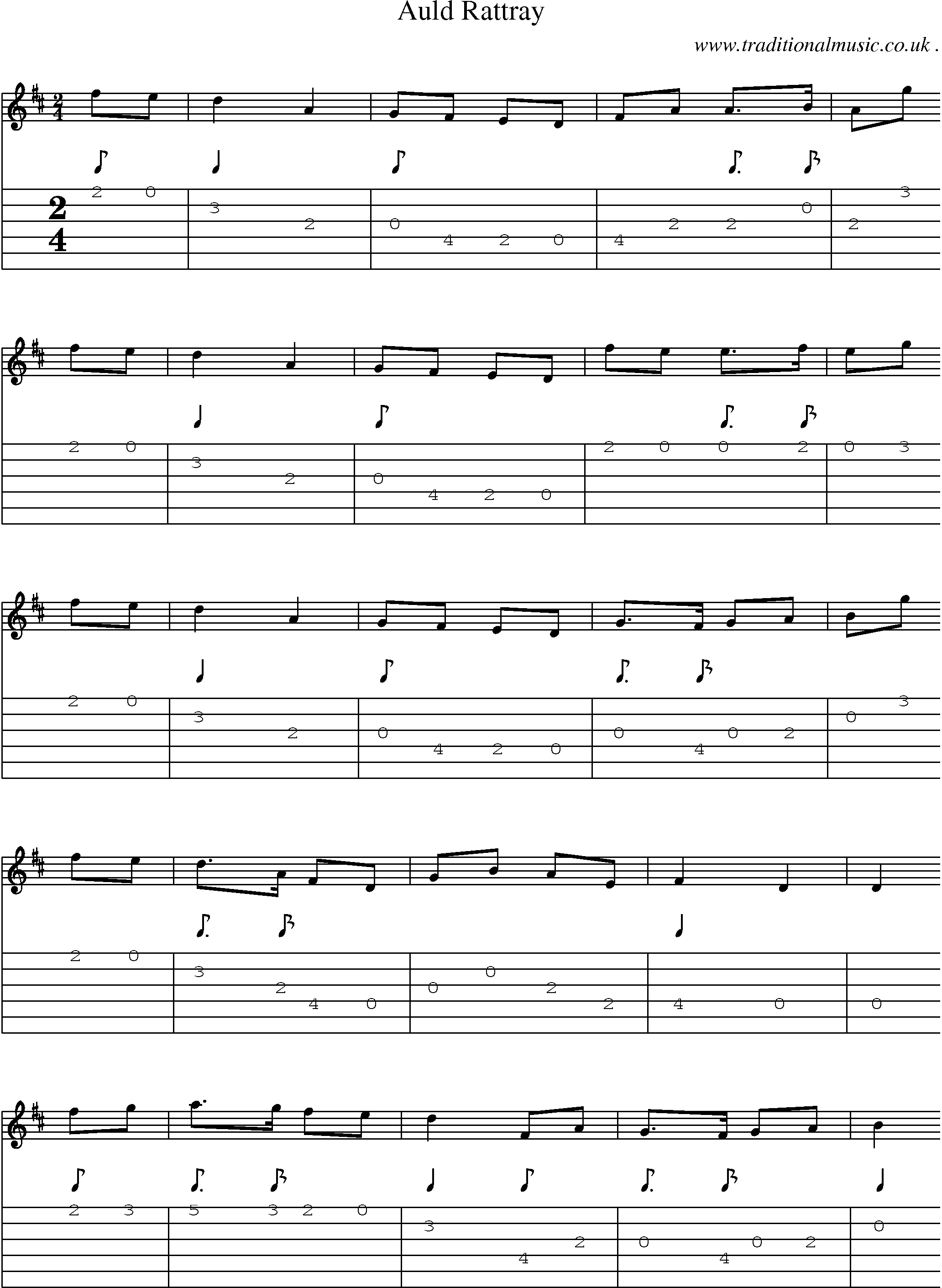 Sheet-music  score, Chords and Guitar Tabs for Auld Rattray