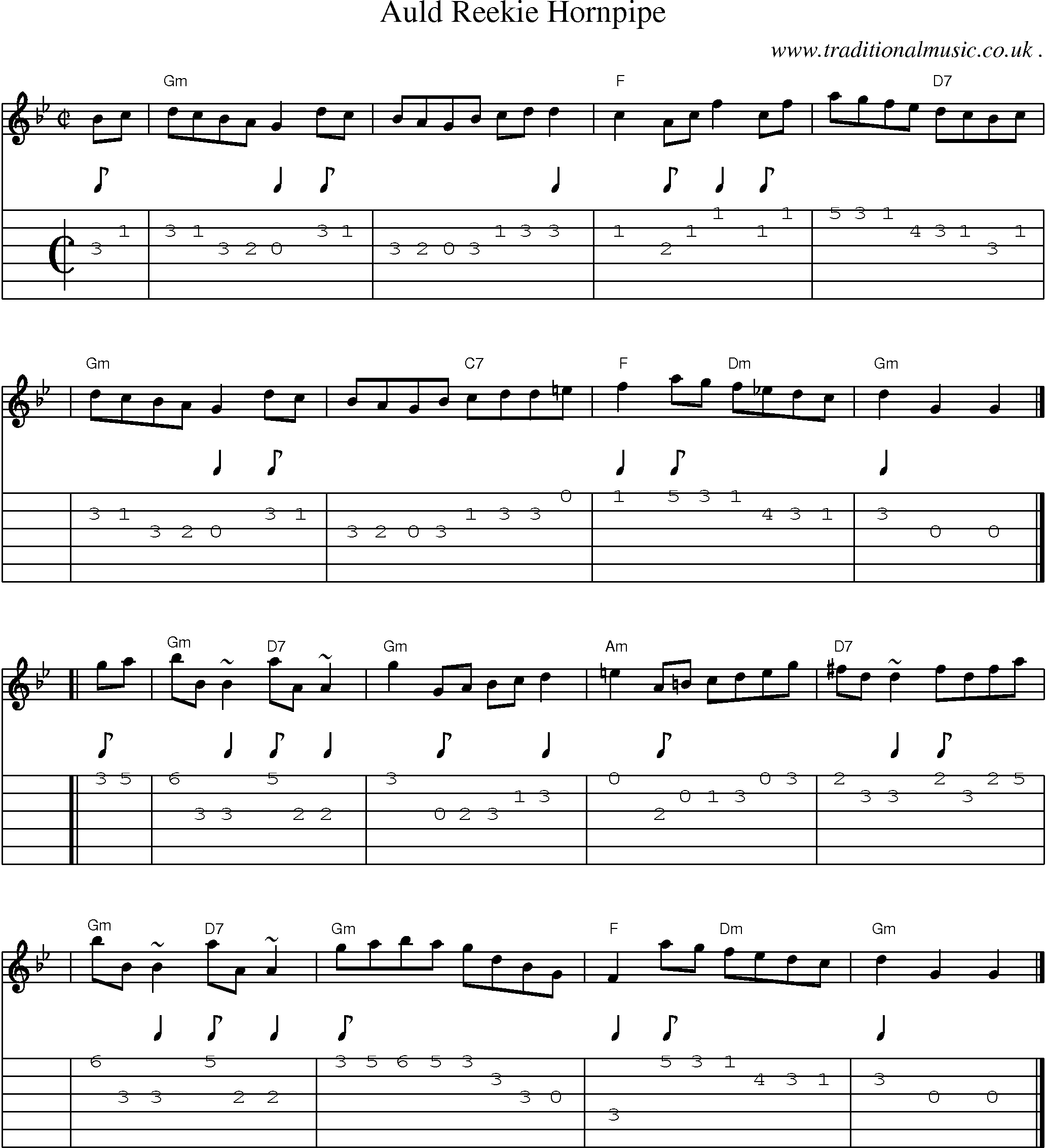 Sheet-music  score, Chords and Guitar Tabs for Auld Reekie Hornpipe