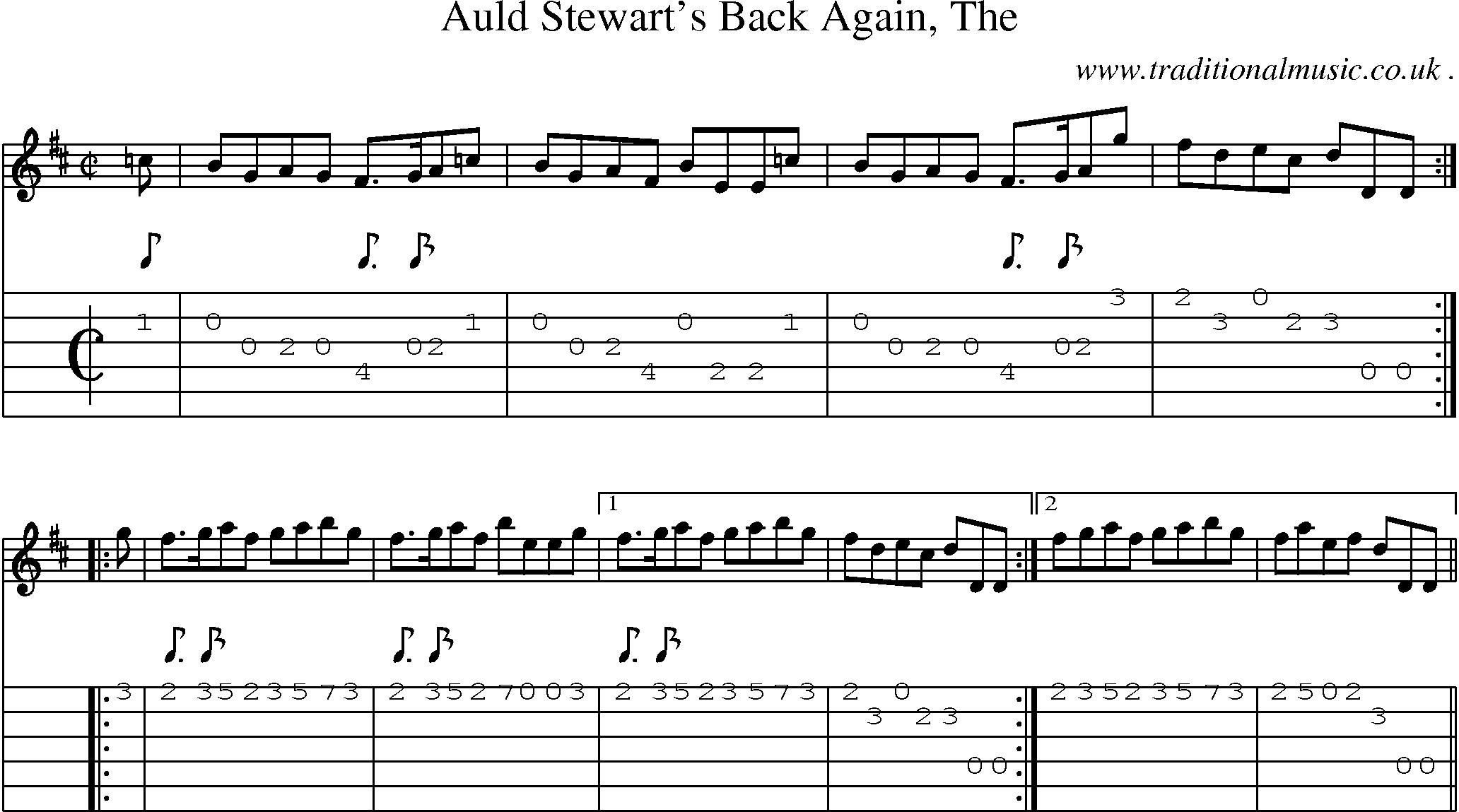 Sheet-music  score, Chords and Guitar Tabs for Auld Stewarts Back Again The