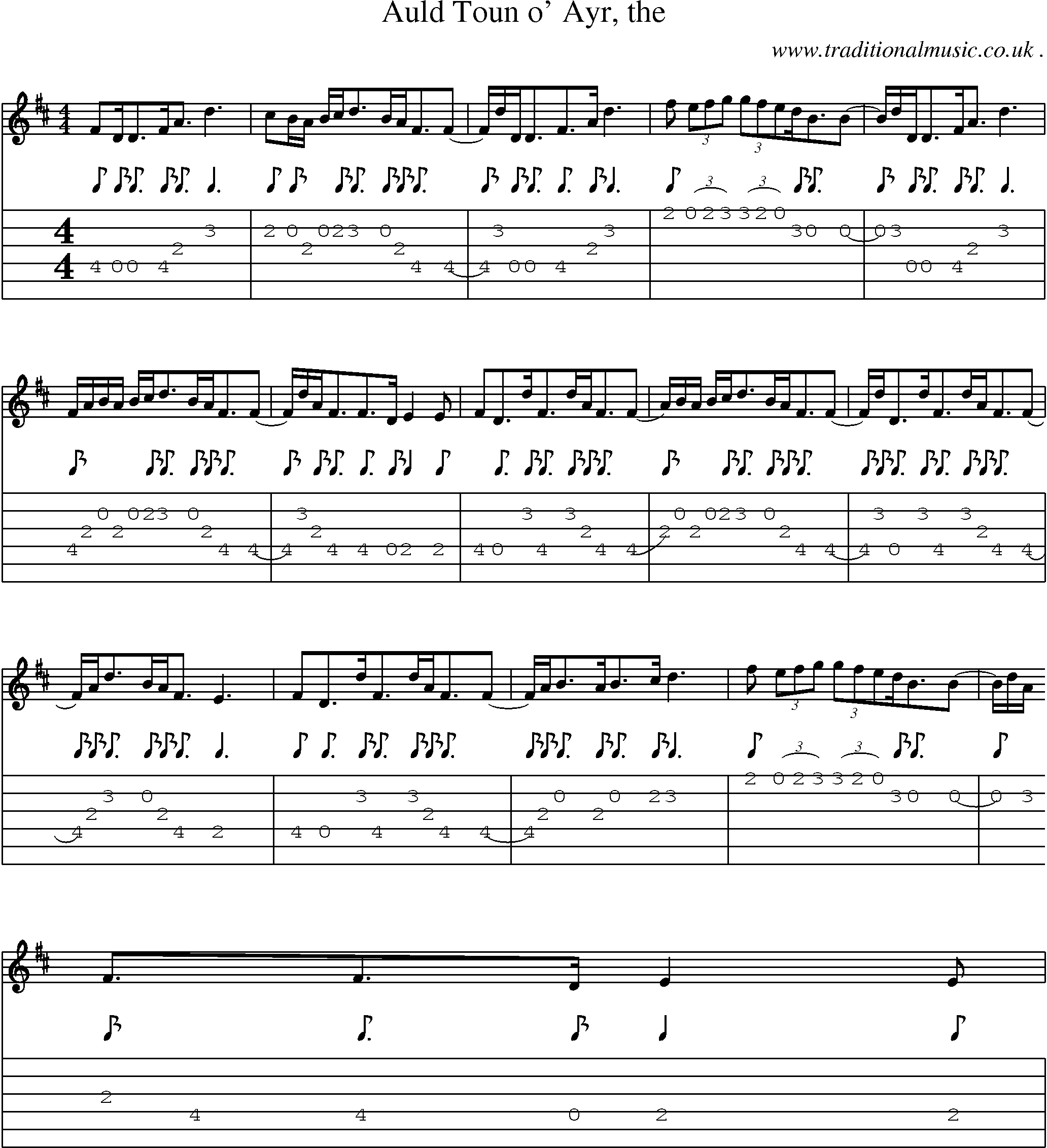 Sheet-music  score, Chords and Guitar Tabs for Auld Toun O Ayr The