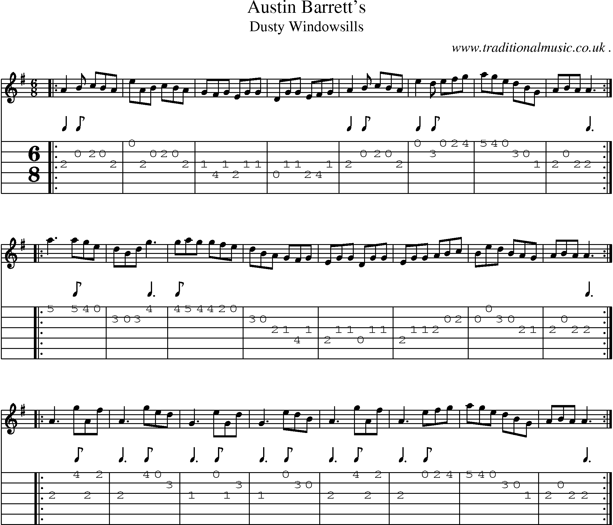 Sheet-music  score, Chords and Guitar Tabs for Austin Barretts