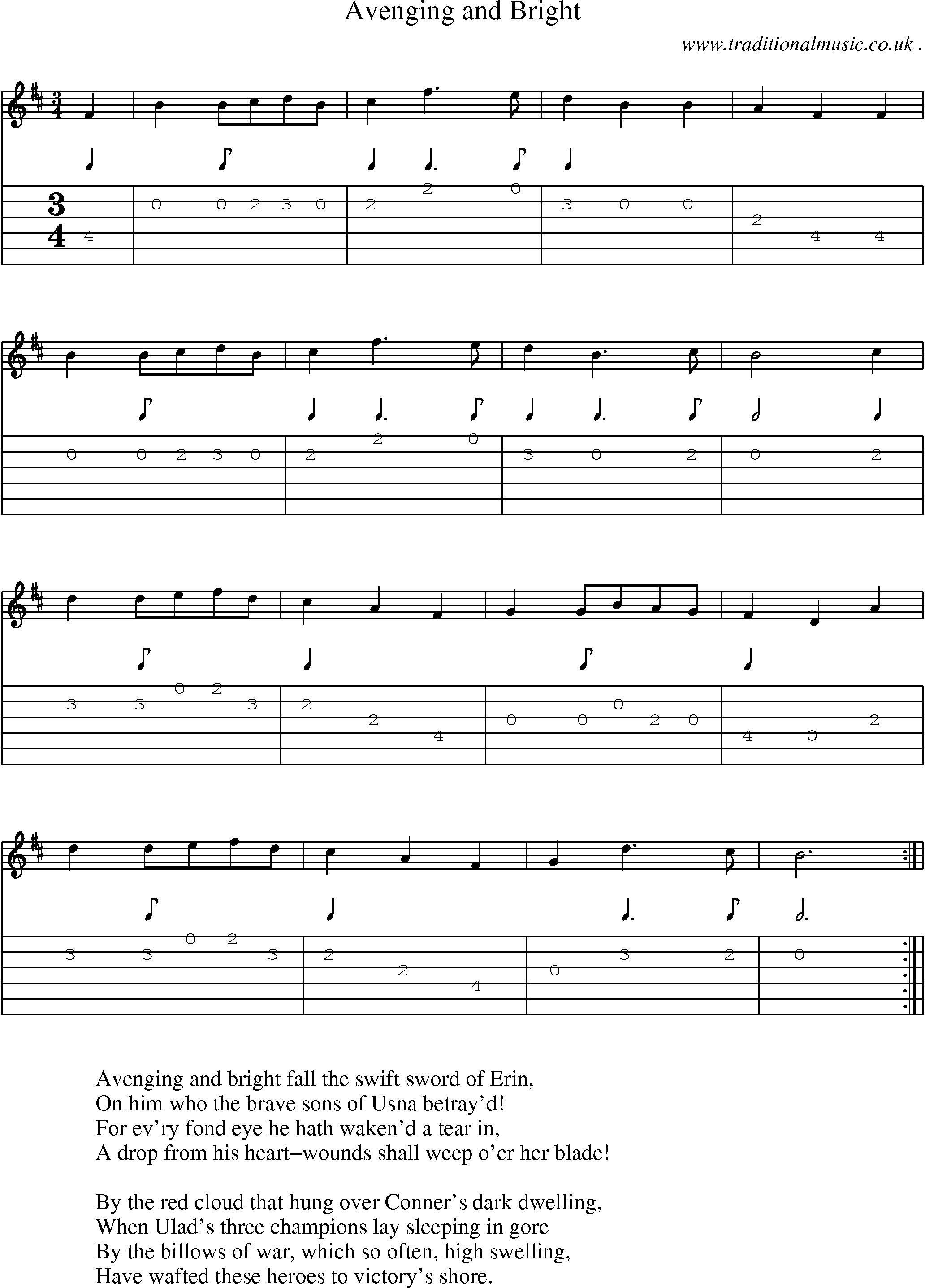 Sheet-music  score, Chords and Guitar Tabs for Avenging And Bright