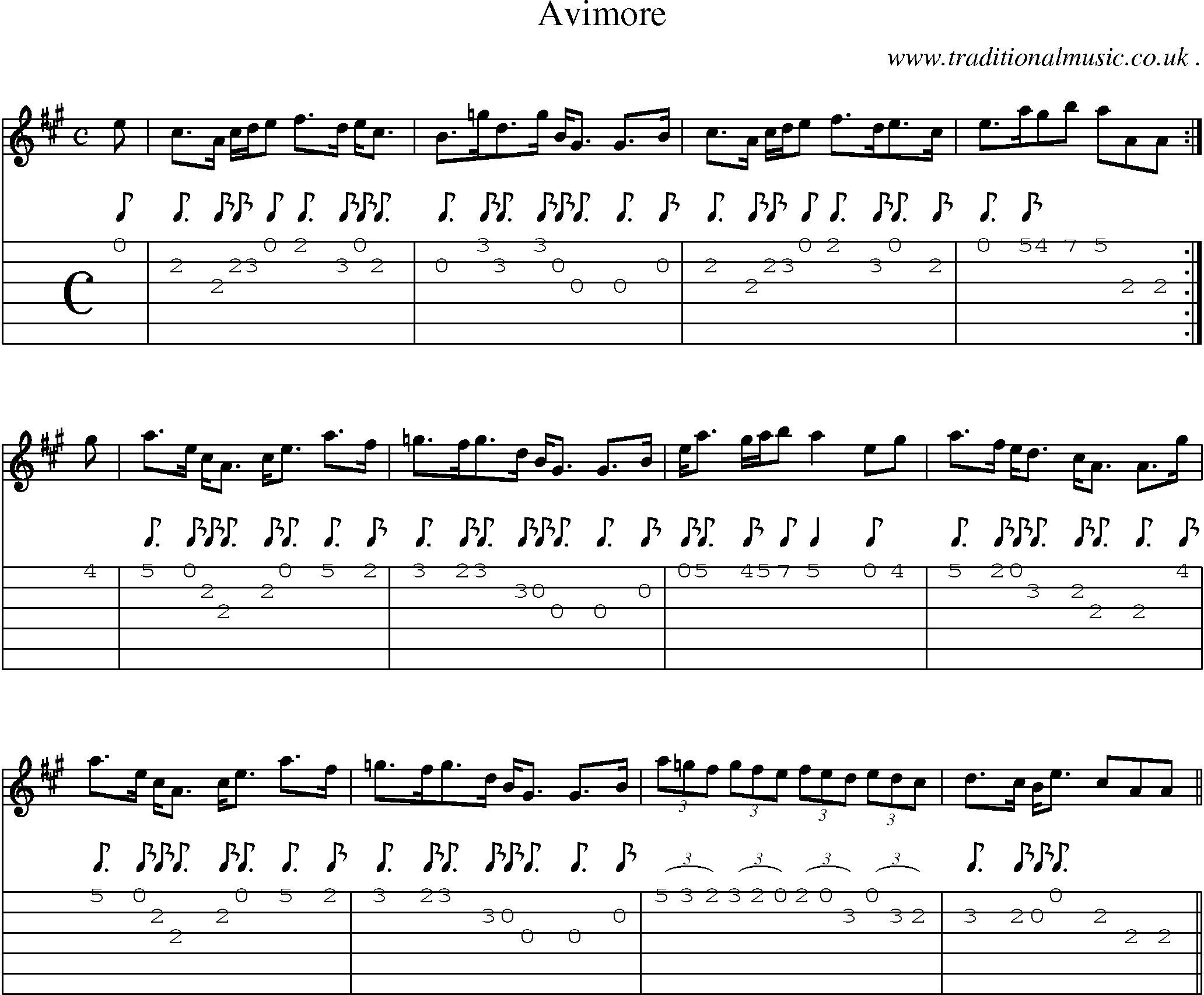 Sheet-music  score, Chords and Guitar Tabs for Avimore