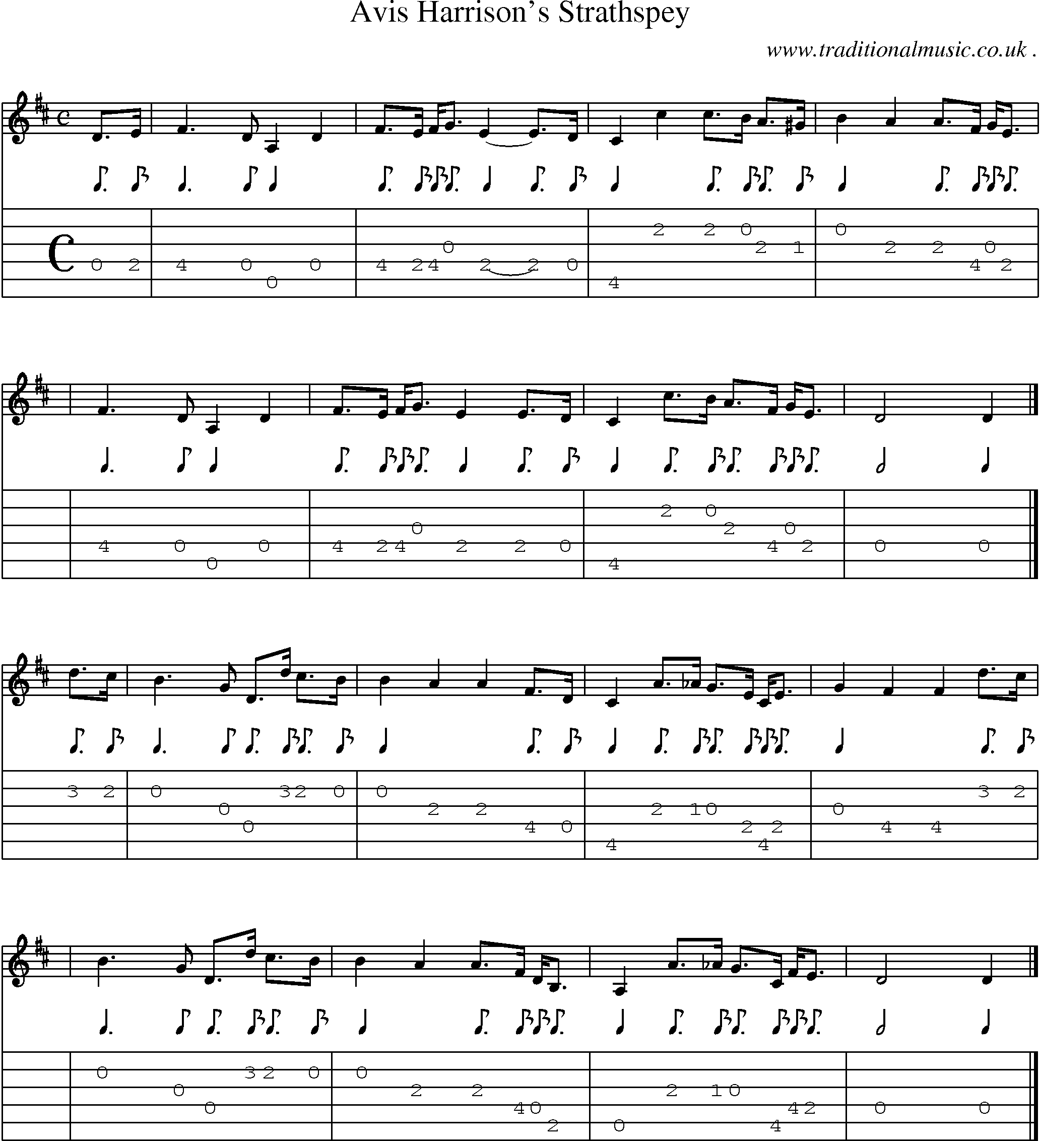 Sheet-music  score, Chords and Guitar Tabs for Avis Harrisons Strathspey