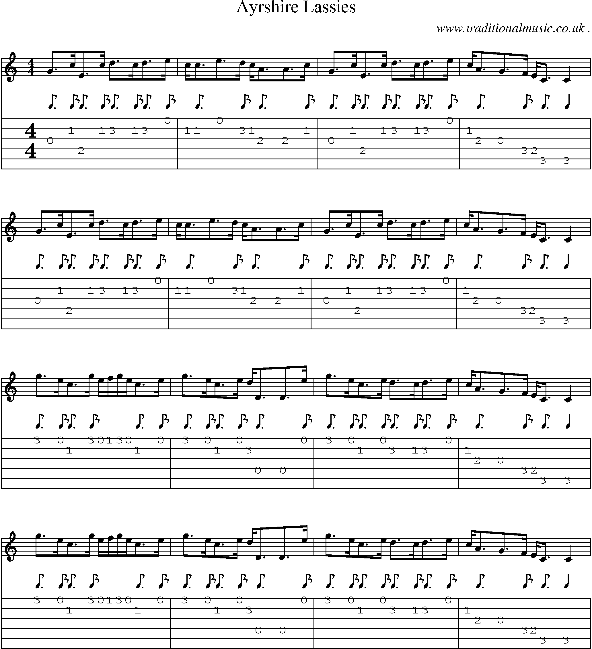 Sheet-music  score, Chords and Guitar Tabs for Ayrshire Lassies
