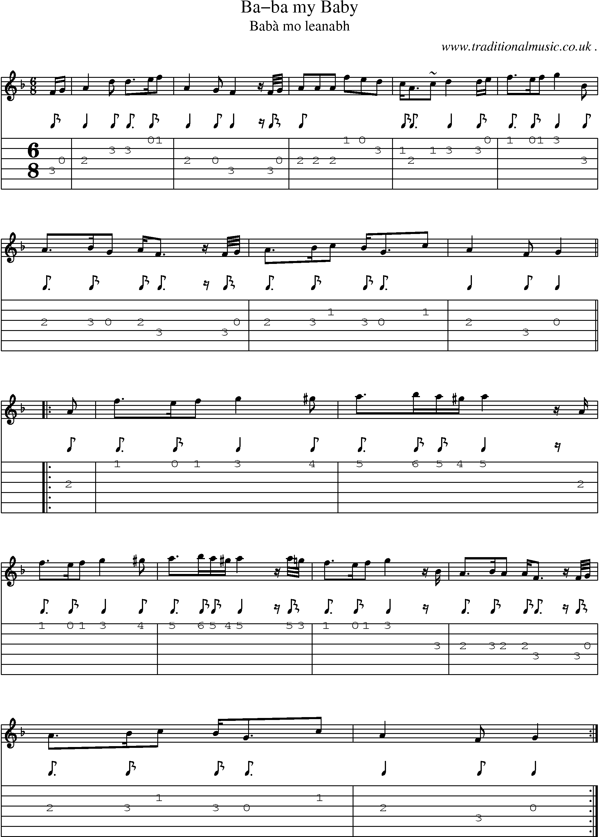 Sheet-music  score, Chords and Guitar Tabs for Ba-ba My Baby