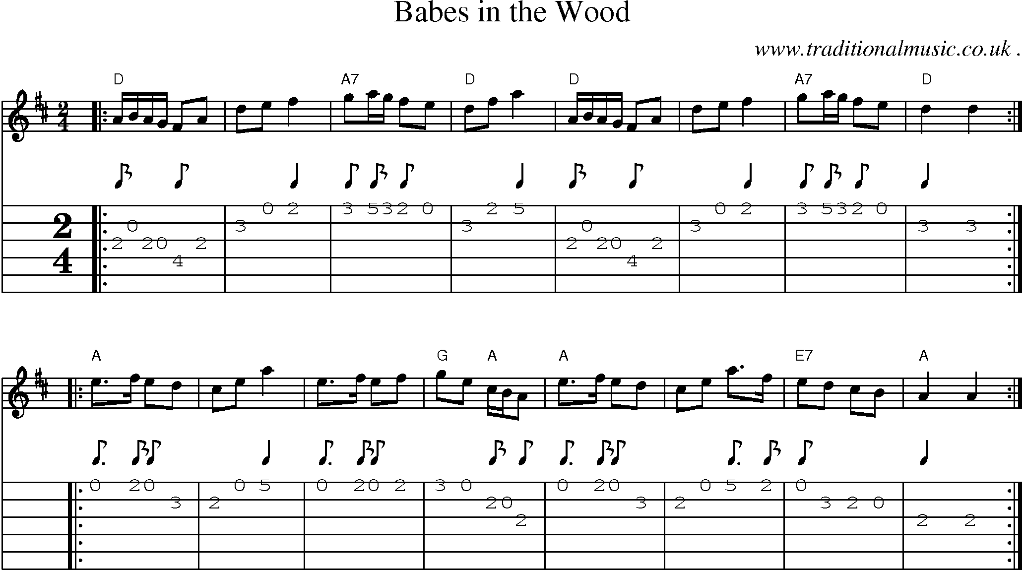 Sheet-music  score, Chords and Guitar Tabs for Babes In The Wood