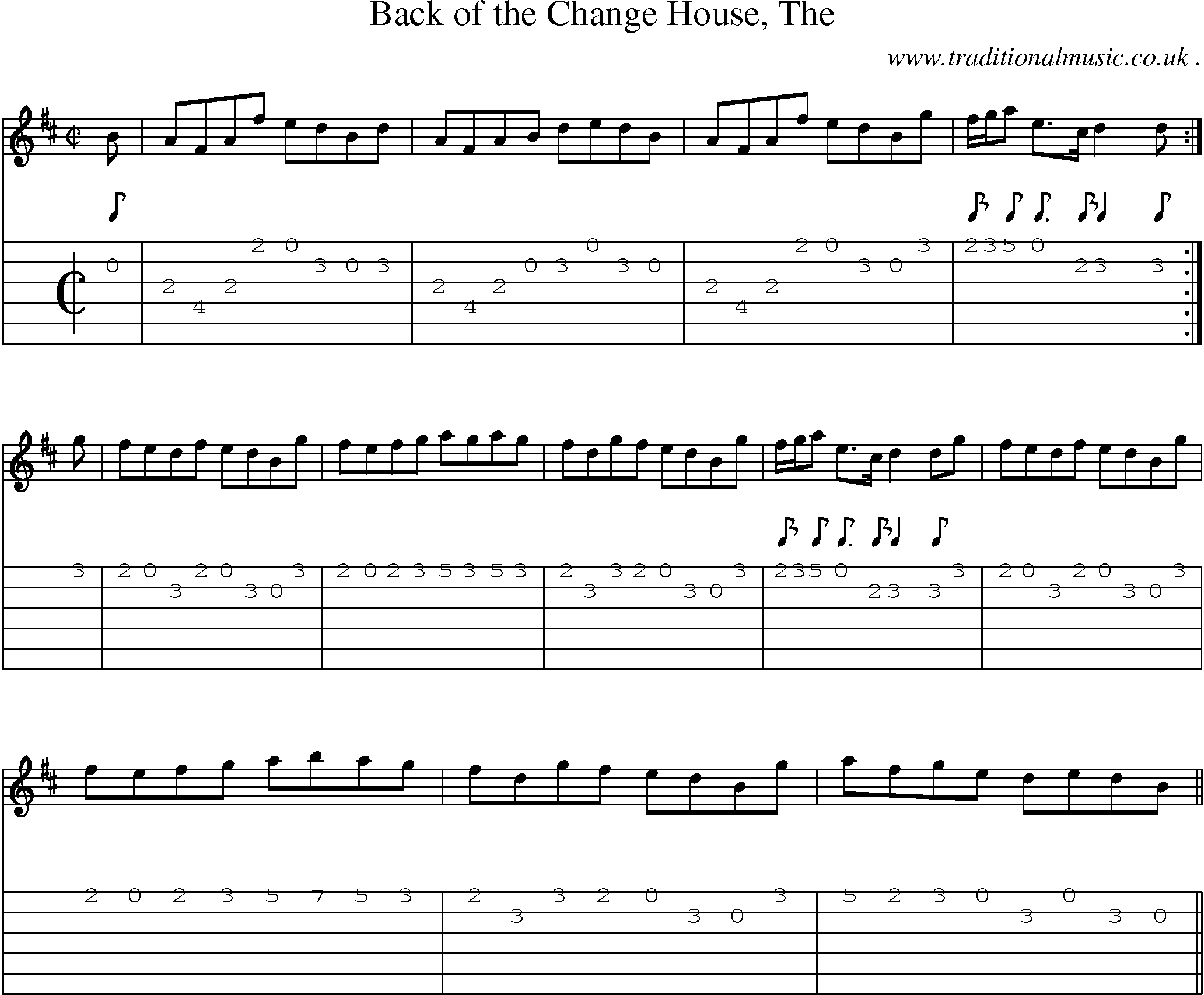 Sheet-music  score, Chords and Guitar Tabs for Back Of The Change House The