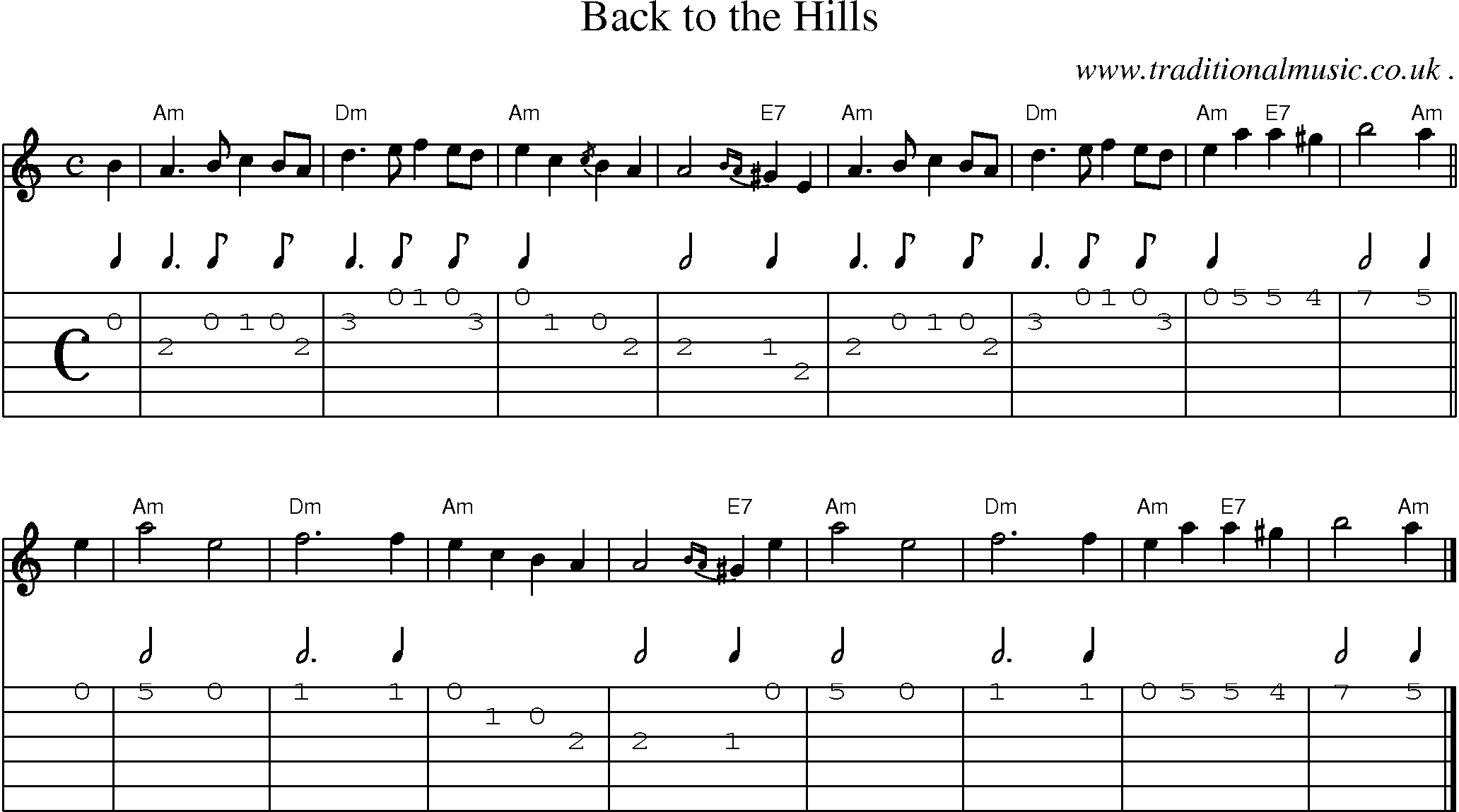 Sheet-music  score, Chords and Guitar Tabs for Back To The Hills