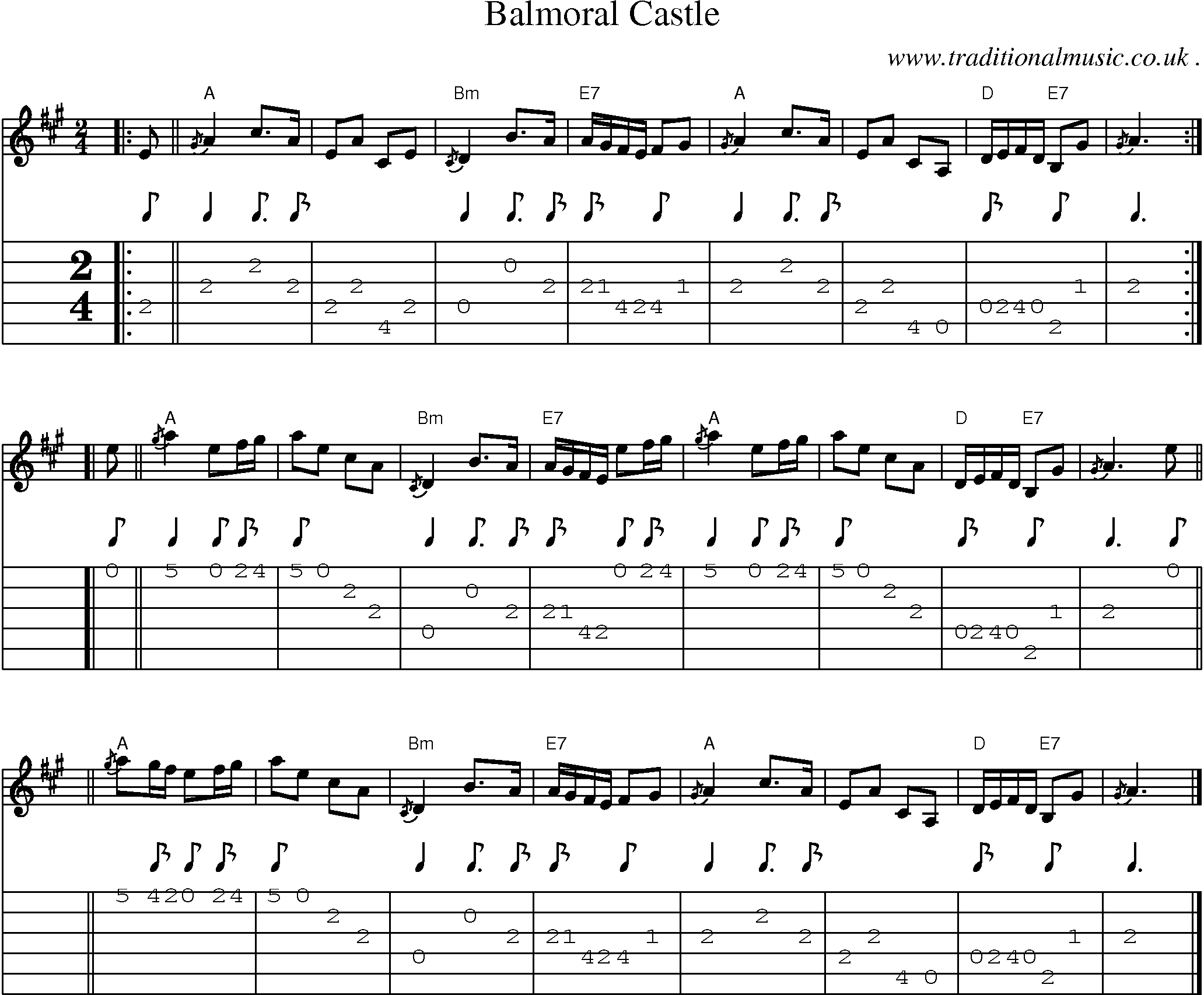 Sheet-music  score, Chords and Guitar Tabs for Balmoral Castle