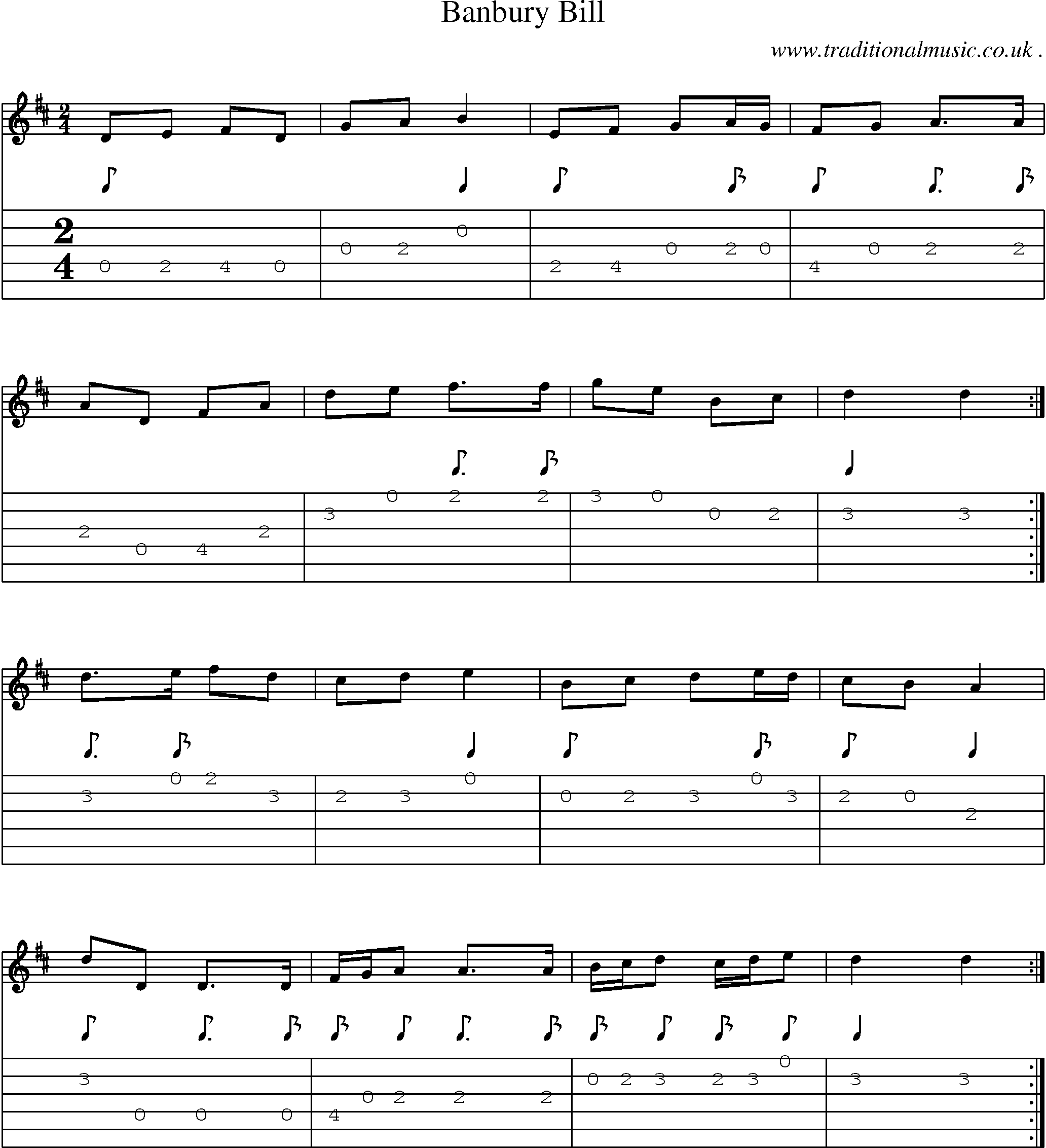 Sheet-music  score, Chords and Guitar Tabs for Banbury Bill