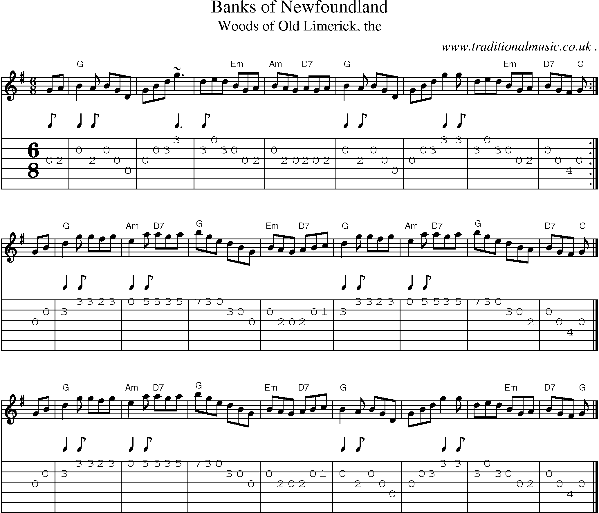 Sheet-music  score, Chords and Guitar Tabs for Banks Of Newfoundland