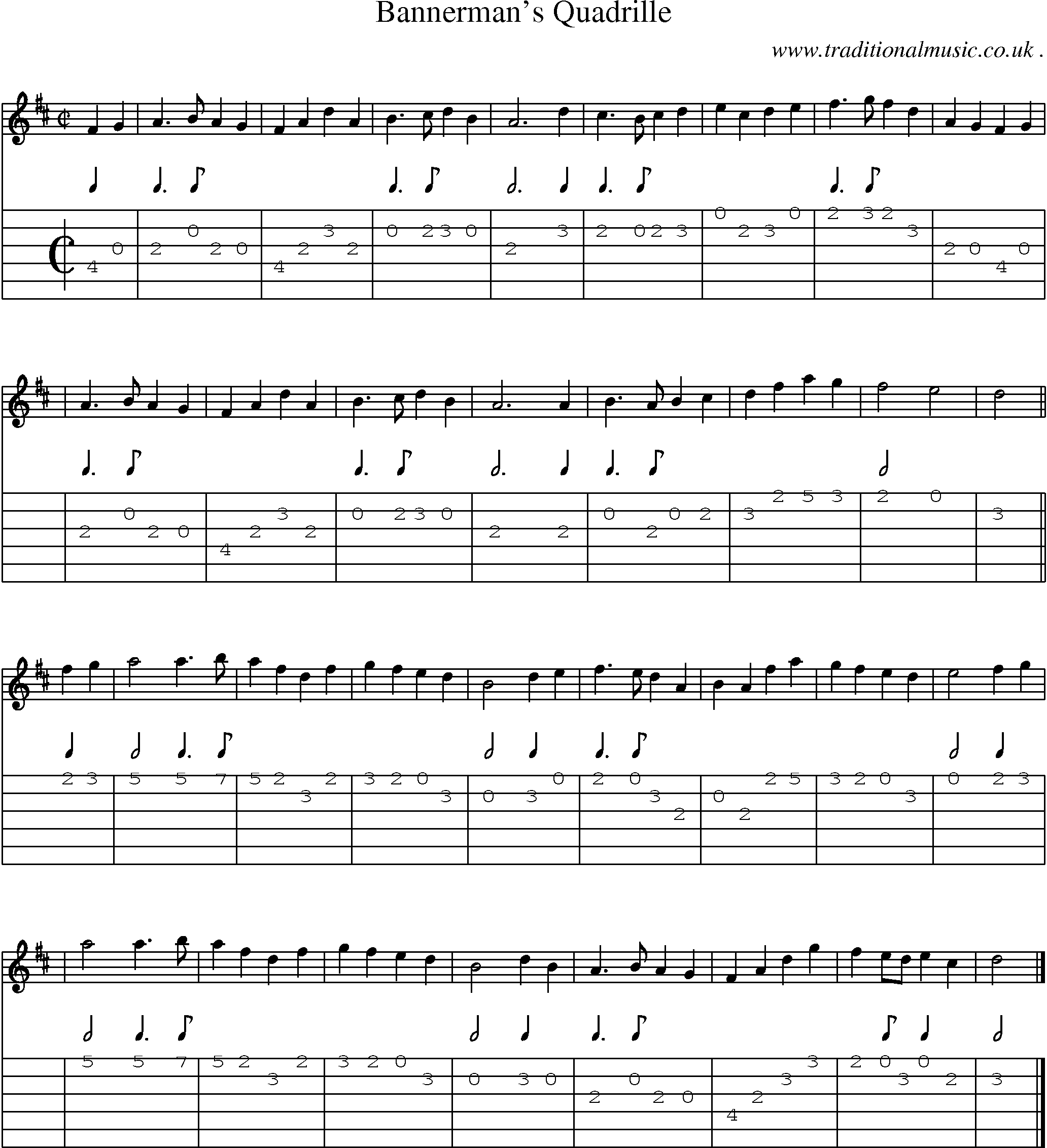 Sheet-music  score, Chords and Guitar Tabs for Bannermans Quadrille