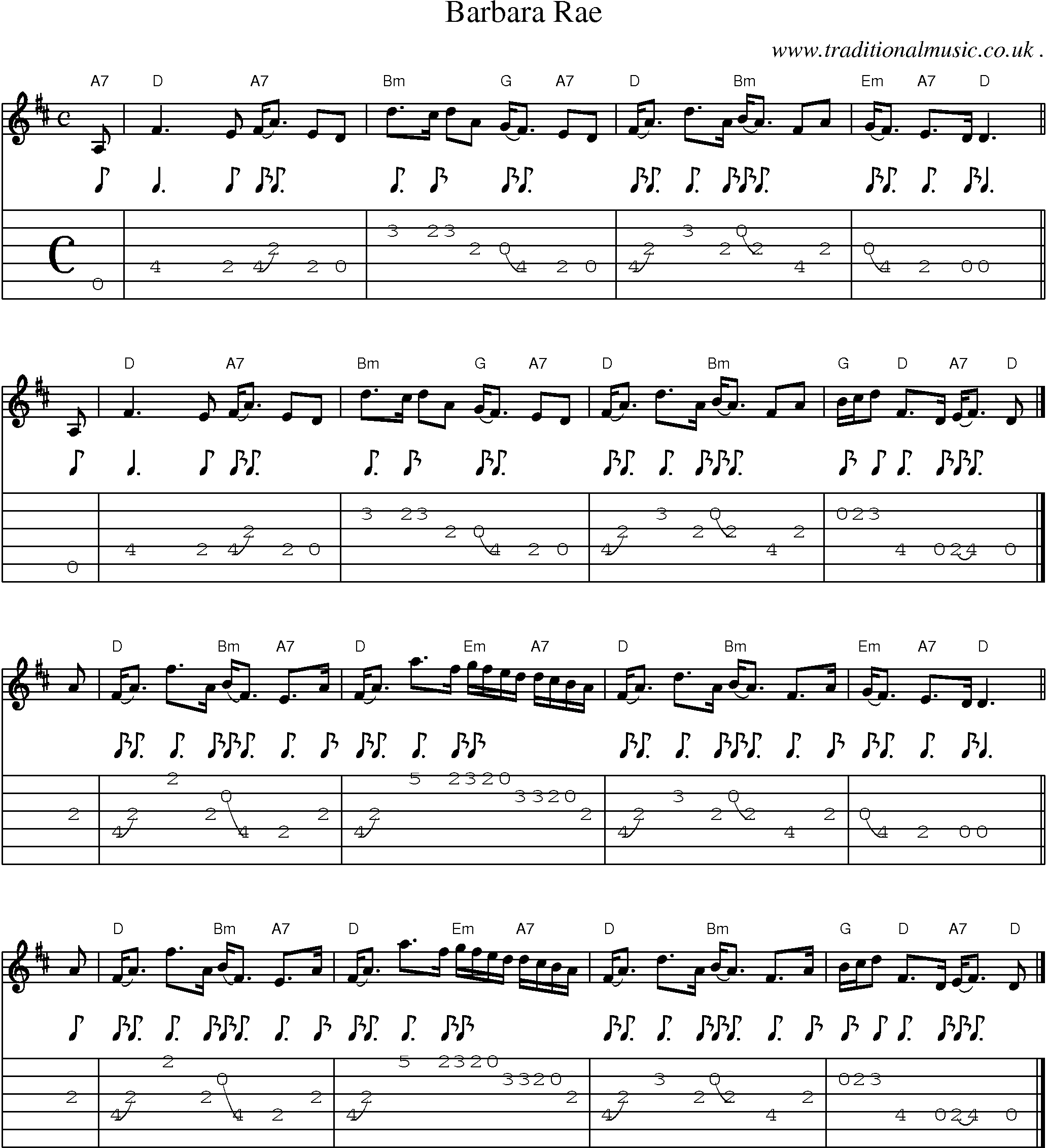 Sheet-music  score, Chords and Guitar Tabs for Barbara Rae